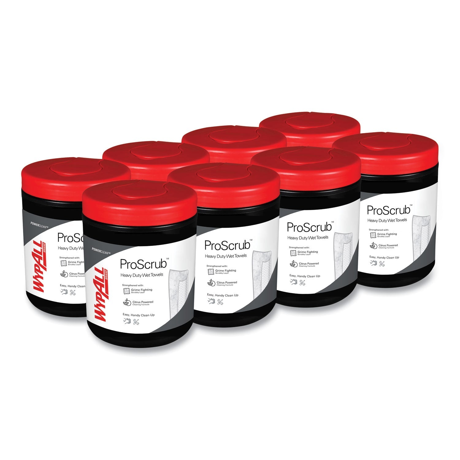 WypAll® Power Clean ProScrub Pre-Saturated Wipes, 12 x 9.5, Citrus Scent, Green/White, 50/Canister, 8 Canisters/Carton