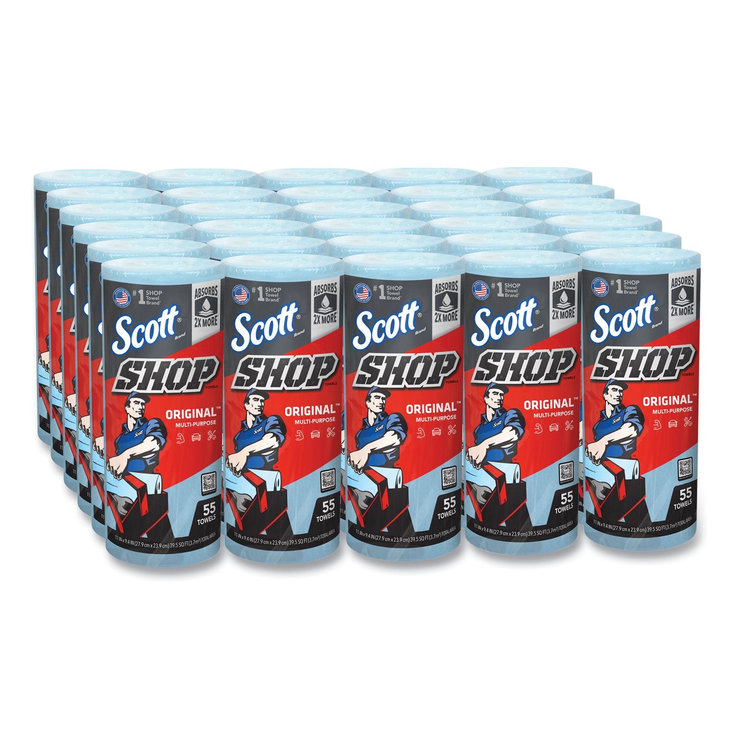 Scott® Shop Towels, Standard Roll, 1-Ply, 9.4 x 11, Blue, 55/Roll, 30 Rolls/Carton
