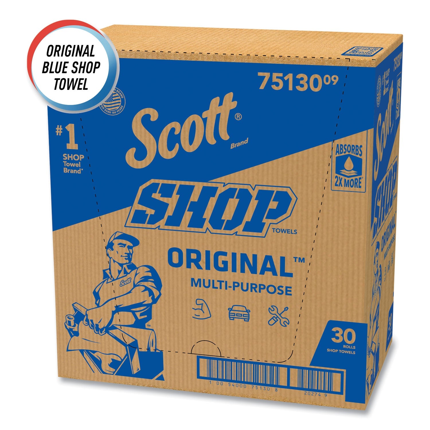 Scott® Shop Towels, Standard Roll, 1-Ply, 9.4 x 11, Blue, 55/Roll, 30 Rolls/Carton