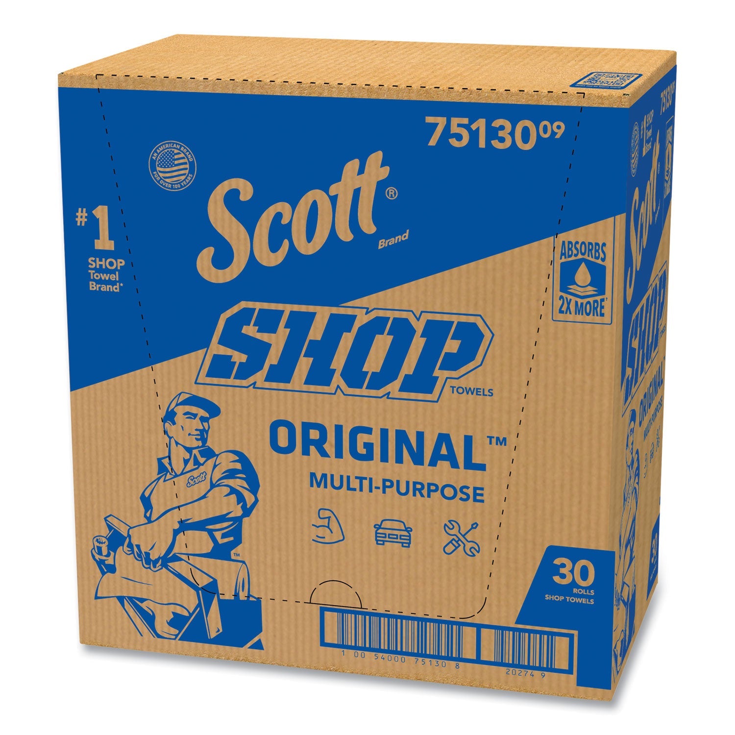 Scott® Shop Towels, Standard Roll, 1-Ply, 9.4 x 11, Blue, 55/Roll, 30 Rolls/Carton