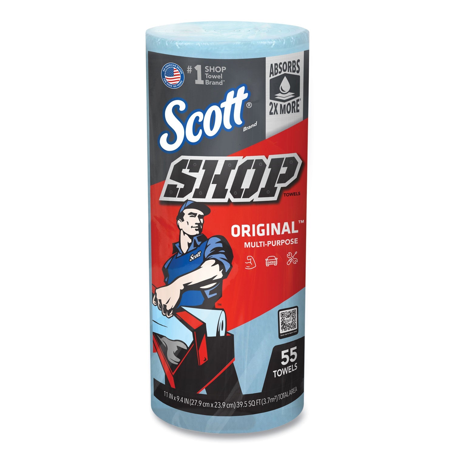 Scott® Shop Towels, Standard Roll, 1-Ply, 9.4 x 11, Blue, 55/Roll, 12 Rolls/Carton