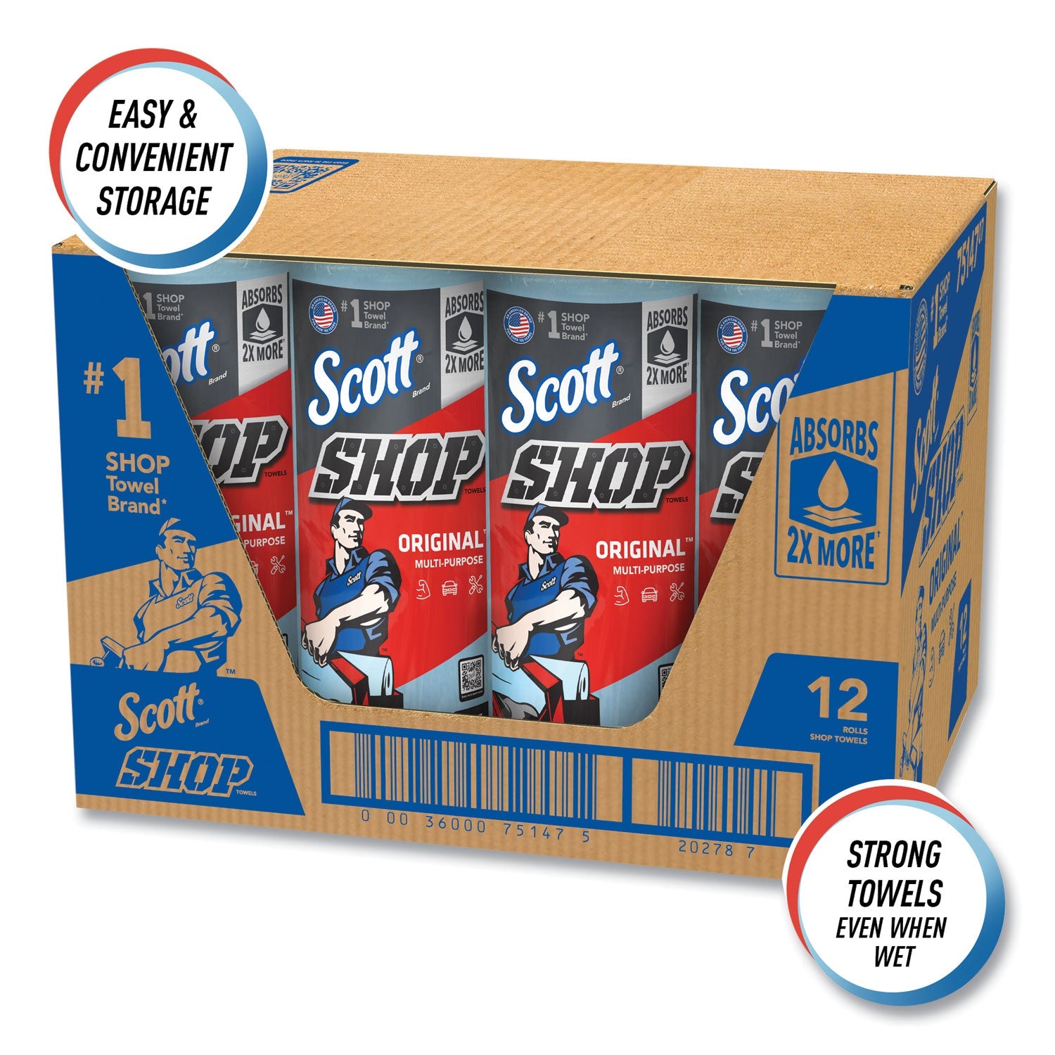 Scott® Shop Towels, Standard Roll, 1-Ply, 9.4 x 11, Blue, 55/Roll, 12 Rolls/Carton