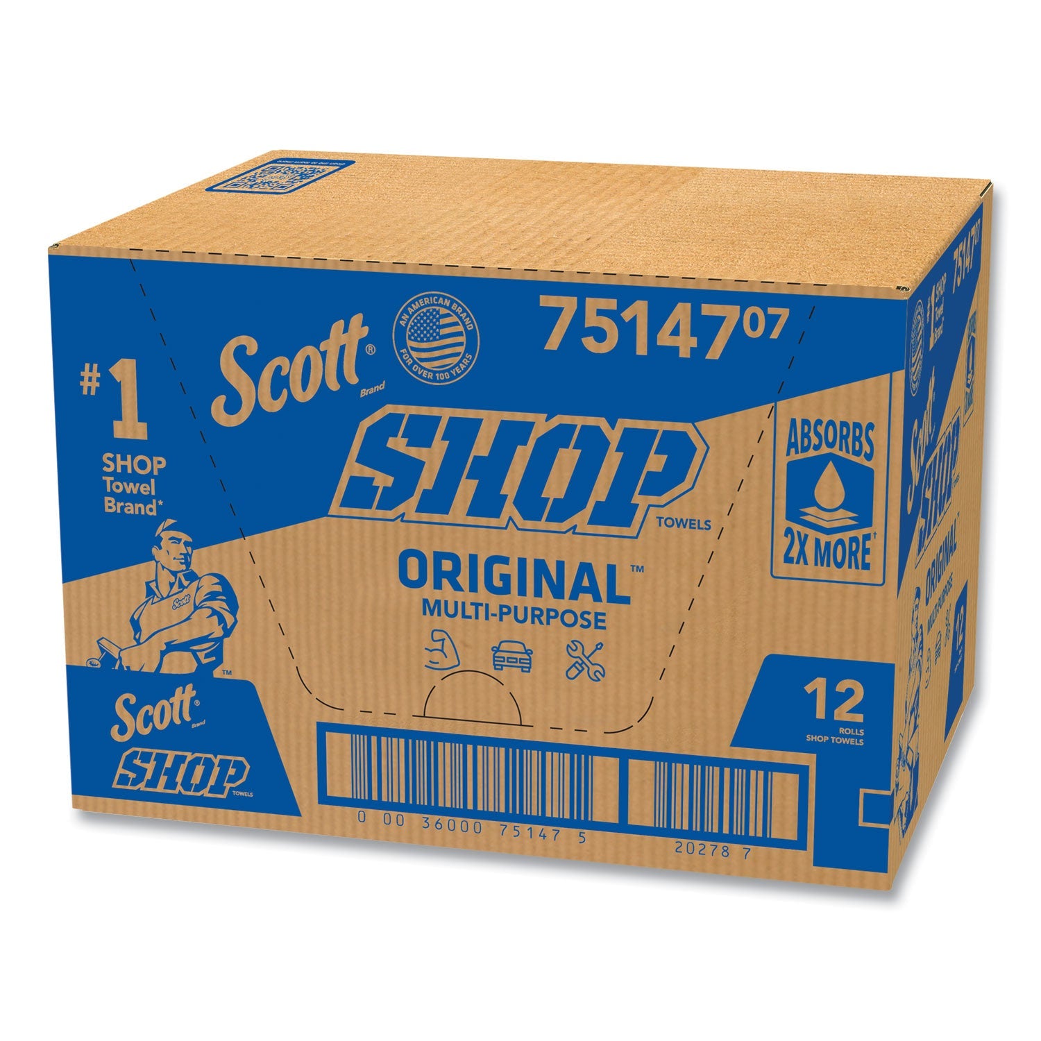 Scott® Shop Towels, Standard Roll, 1-Ply, 9.4 x 11, Blue, 55/Roll, 12 Rolls/Carton