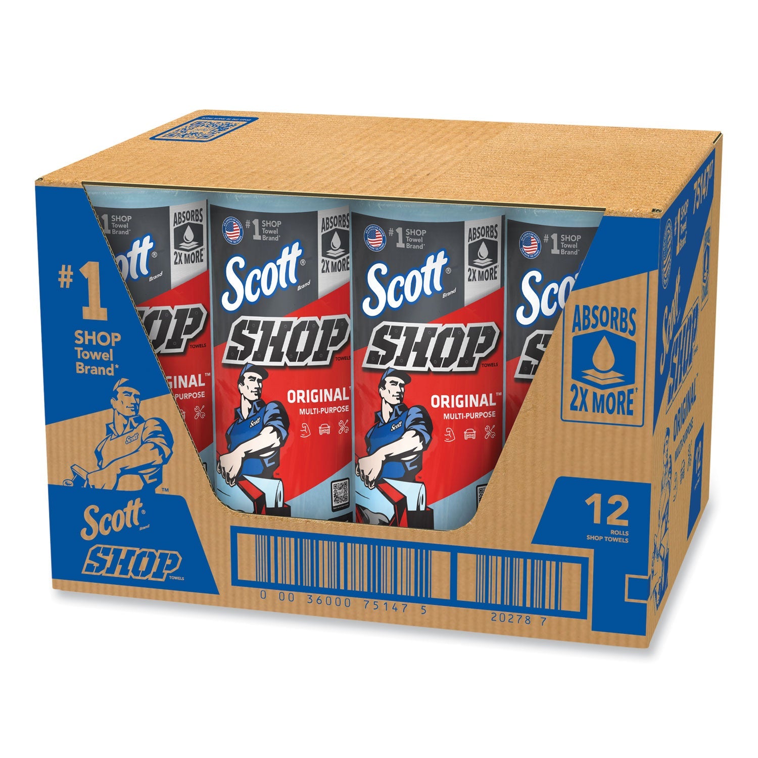 Scott® Shop Towels, Standard Roll, 1-Ply, 9.4 x 11, Blue, 55/Roll, 12 Rolls/Carton