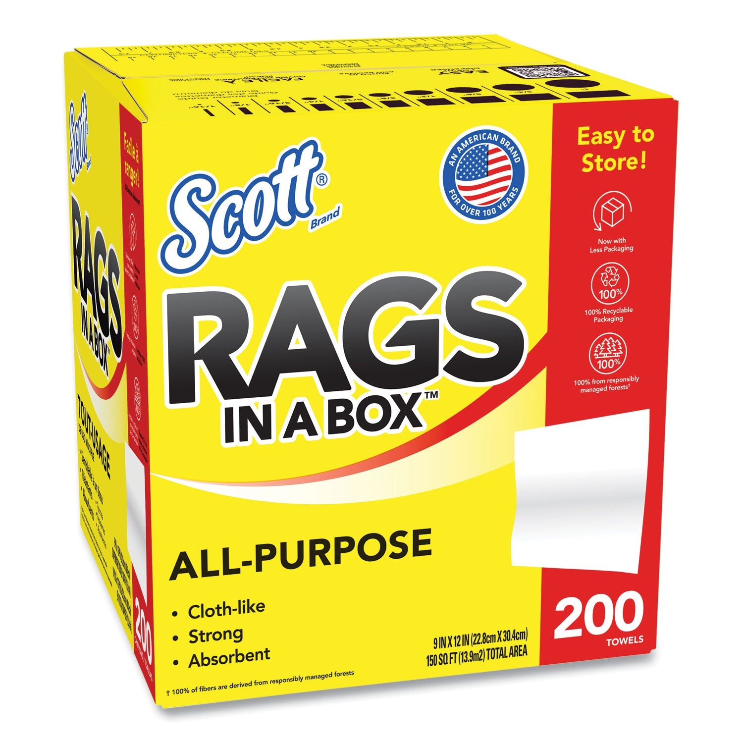 Scott® Rags in a Box, POP-UP Box, 12 x 9, White, 200/Box