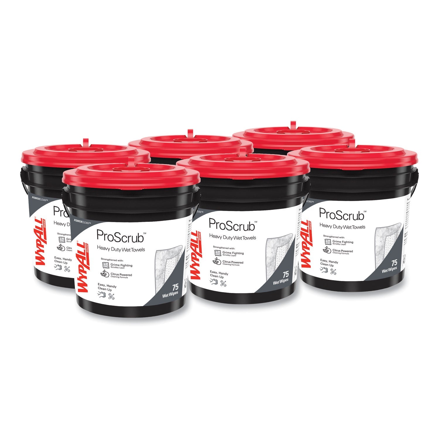 WypAll® Power Clean ProScrub Pre-Saturated Wipes, 9.5 x 12, Citrus Scent, Green, 75/Bucket, 6 Buckets/Carton