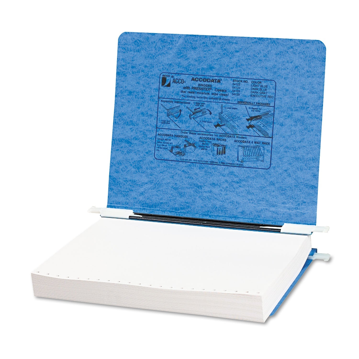 ACCO Presstex Covers With Storage Hooks, 2 Posts, 6" Capacity, 11 X 8.5, Light Blue