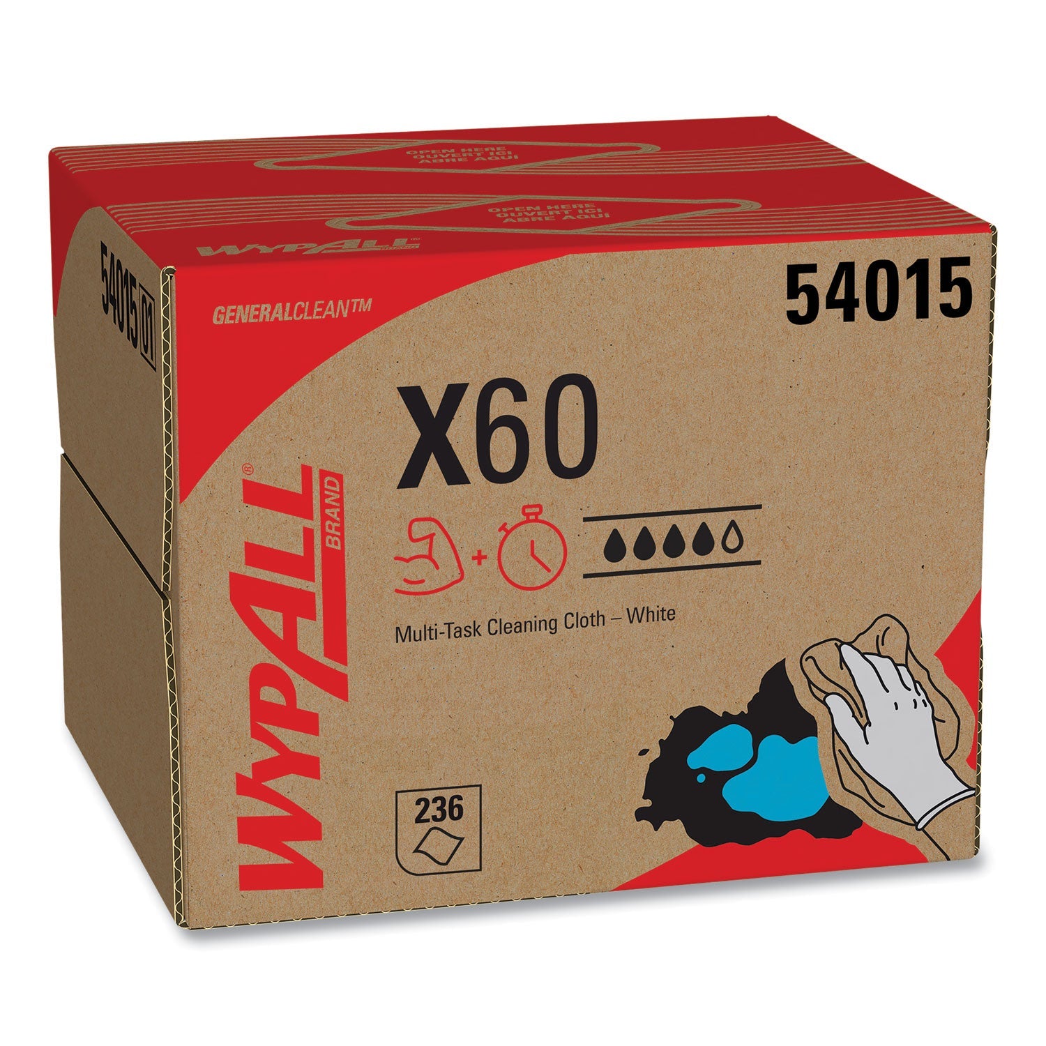 WypAll® General Clean X60 Cloths, 12.5 x 16.8, White, 236/Carton