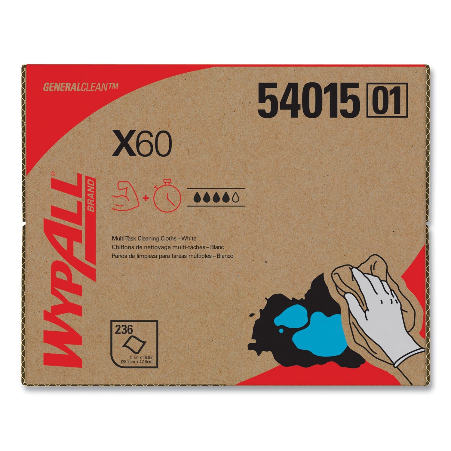 WypAll® General Clean X60 Cloths, 12.5 x 16.8, White, 236/Carton
