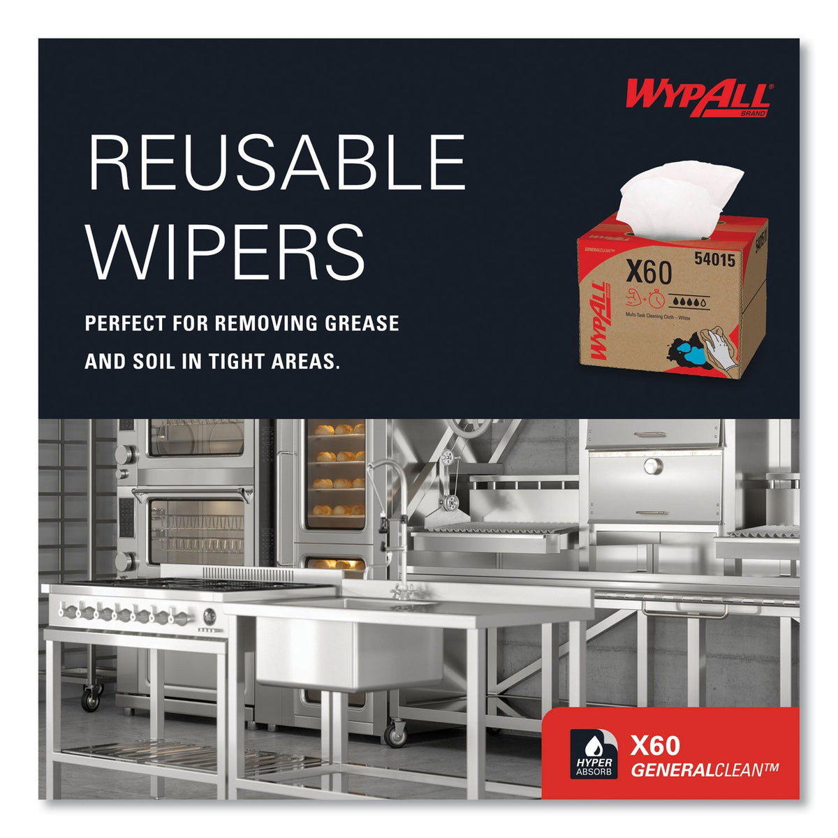 WypAll® General Clean X60 Cloths, 12.5 x 16.8, White, 236/Carton