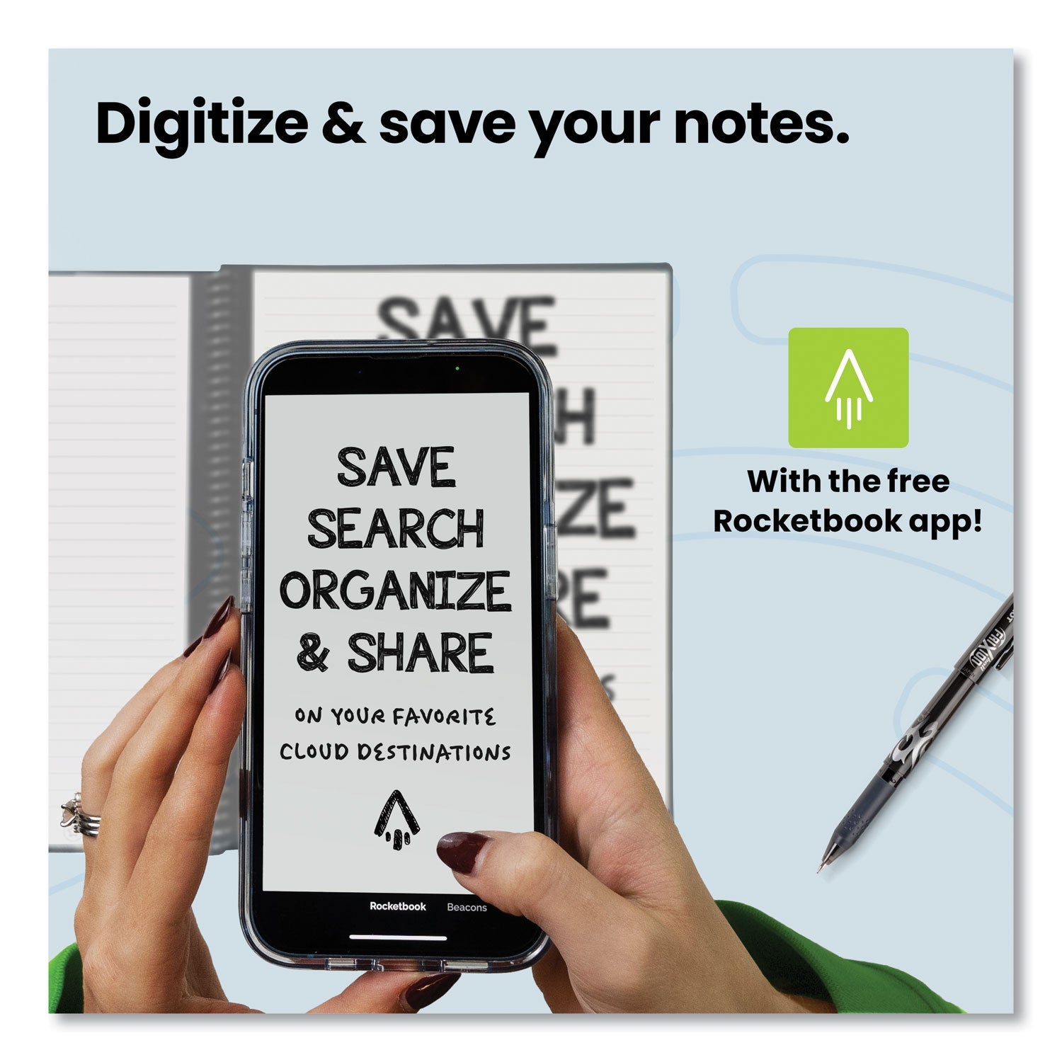 Rocketbook Core Smart Notebook, Dotted Rule, Teal Cover, (18) 8.8 x 6 Sheets