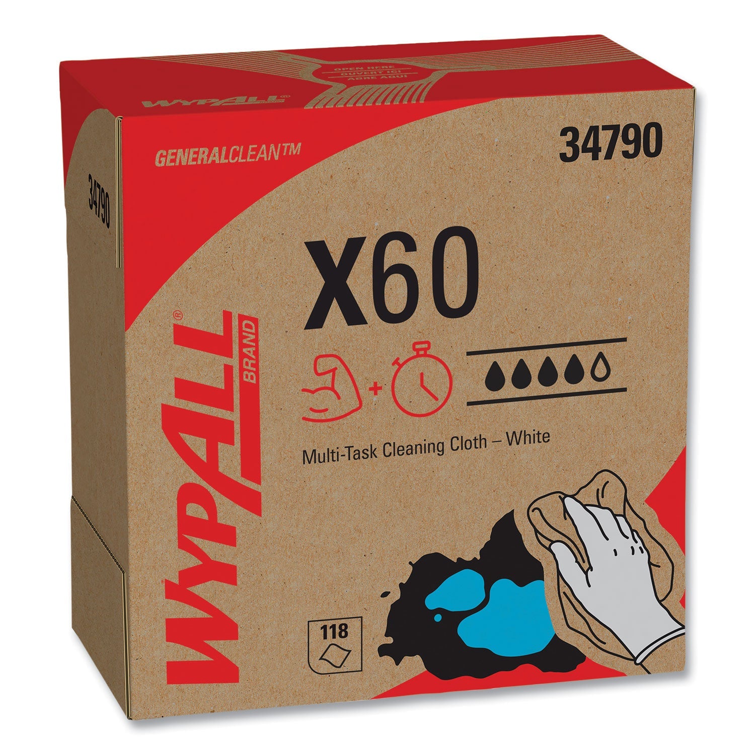 WypAll® General Clean X60 Cloths, POP-UP Box, 8.34 x 16.8, White, 118/Box