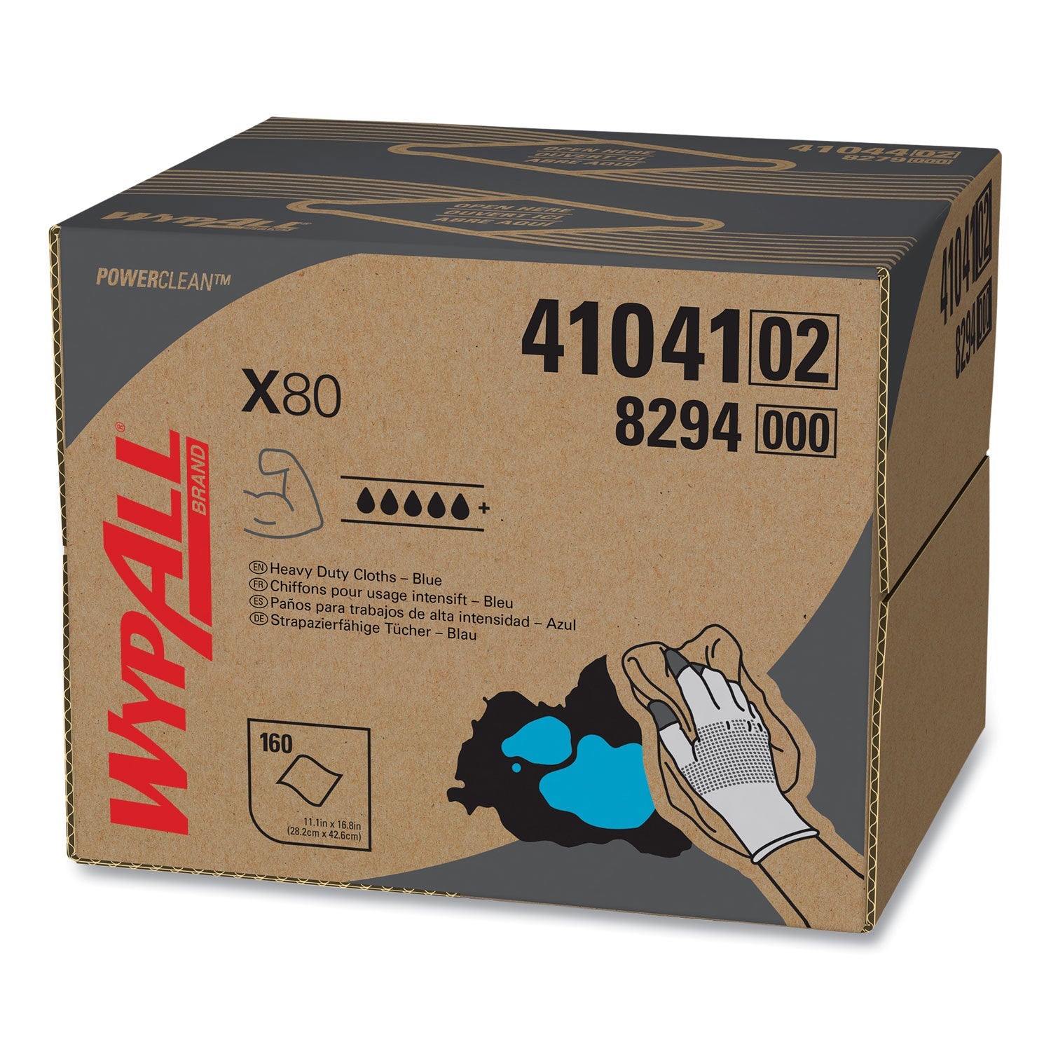 WypAll® Power Clean X80 Heavy Duty Cloths, 11.1 x 16.8, Blue, 160 Wipers/Carton