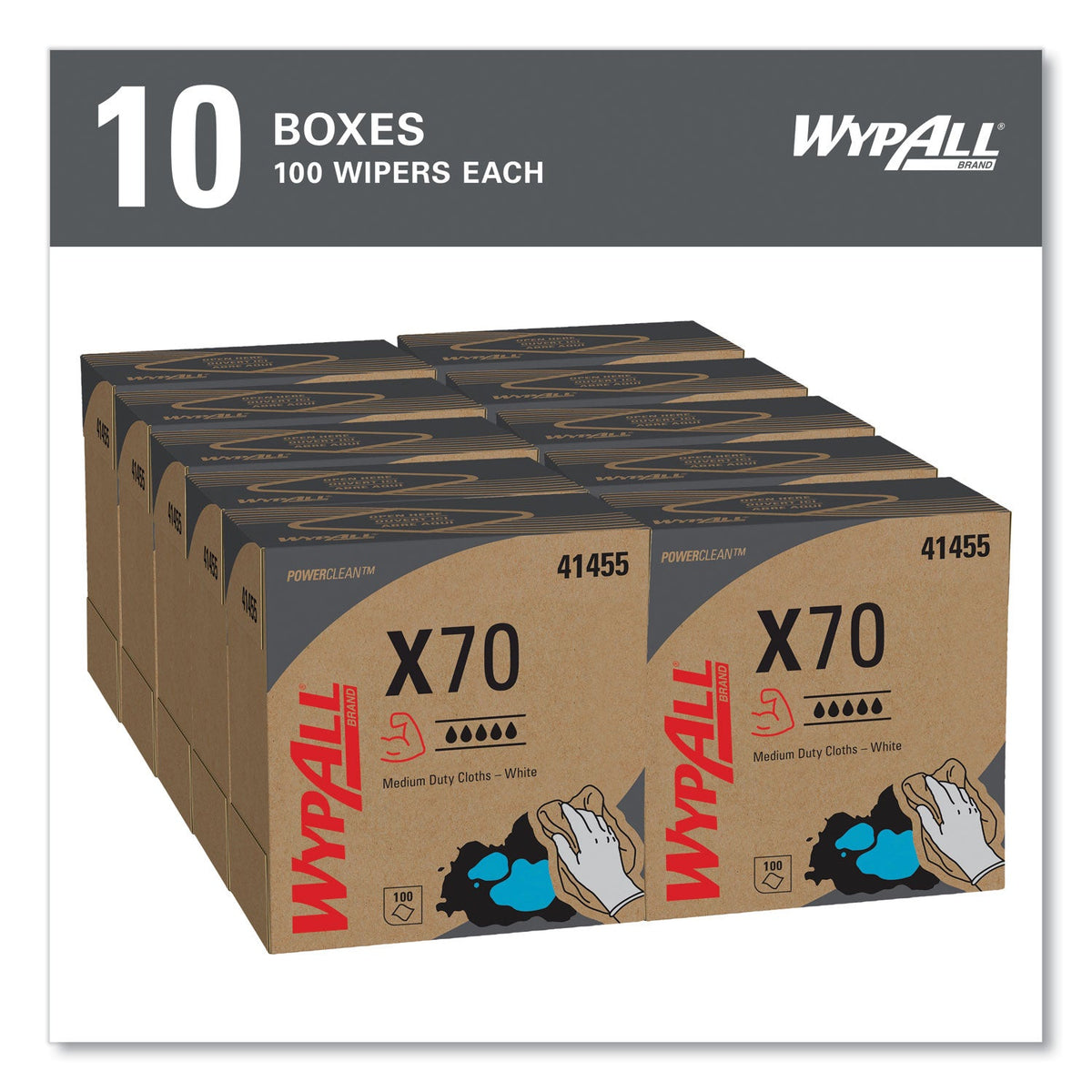 WypAll® X70 Cloths, POP-UP Box, 9.13 x 16.8, White, 100/Box, 10 Boxes/Carton
