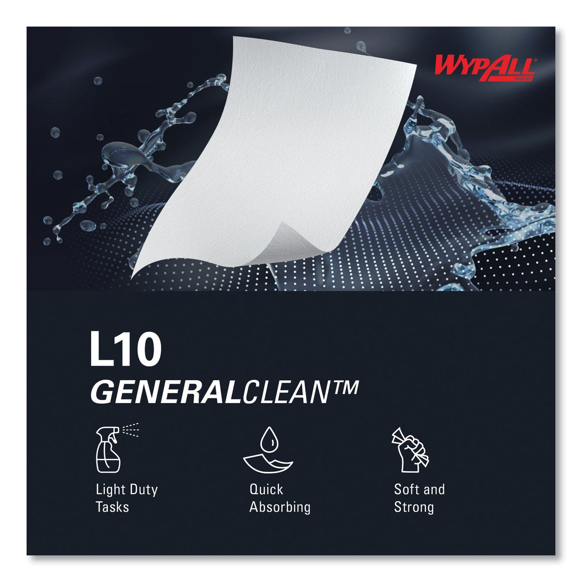 WypAll® L10 Towels, POP-UP Box, 1-Ply, 10.25 x 9, White, 250/Box, 24 Boxes/Carton