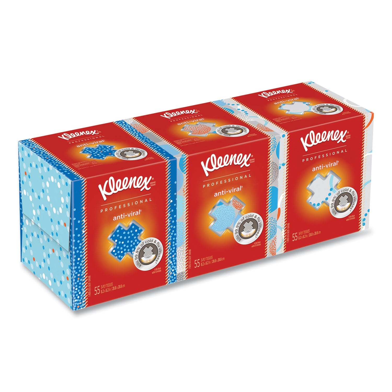 Kleenex® Boutique Anti-Viral Facial Tissue, 3-Ply, White, Pop-Up Box, 60 Sheets/box, 3 Boxes/pack, 4 Packs/carton