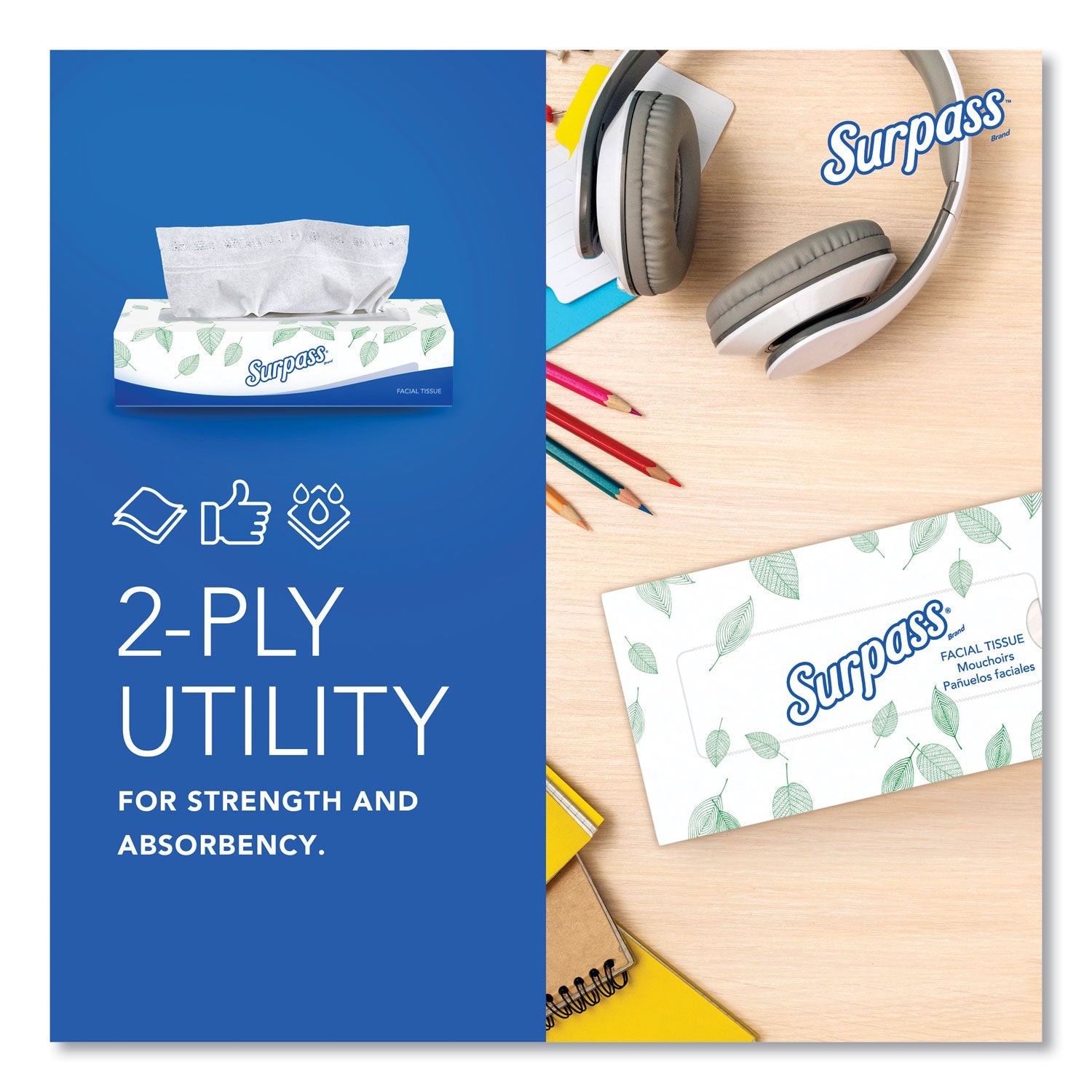 Surpass® Facial Tissue for Business, 2-Ply, White,125 Sheets/Box, 60 Boxes/Carton