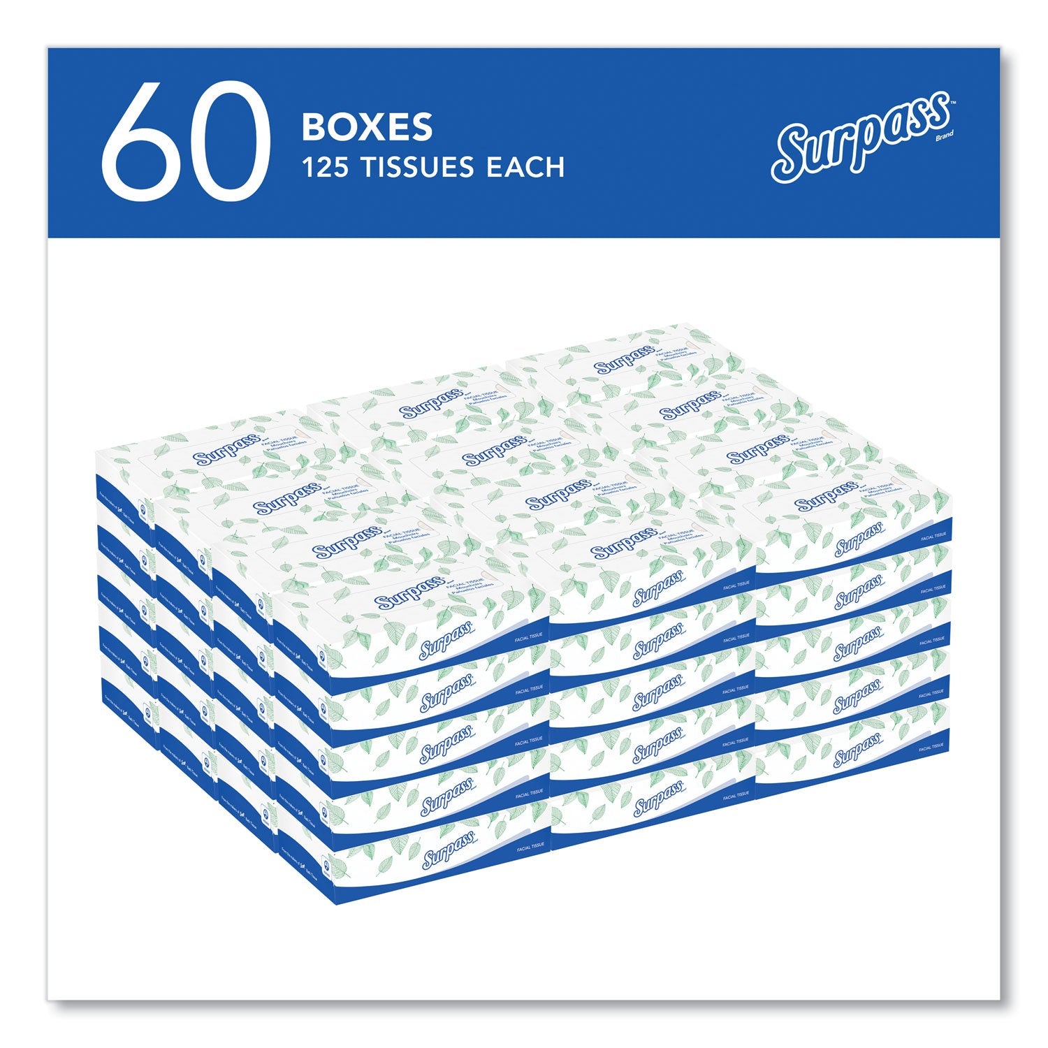 Surpass® Facial Tissue for Business, 2-Ply, White,125 Sheets/Box, 60 Boxes/Carton