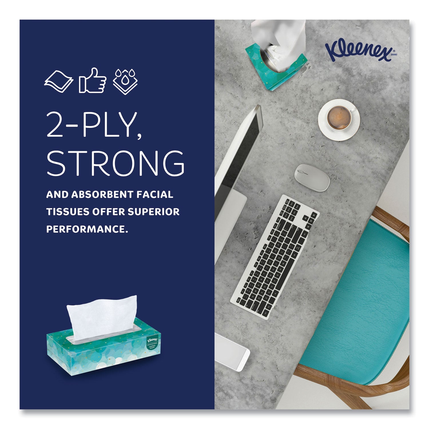 Kleenex® White Facial Tissue for Business, 2-Ply, White, Pop-Up Box, 100 Sheets/Box