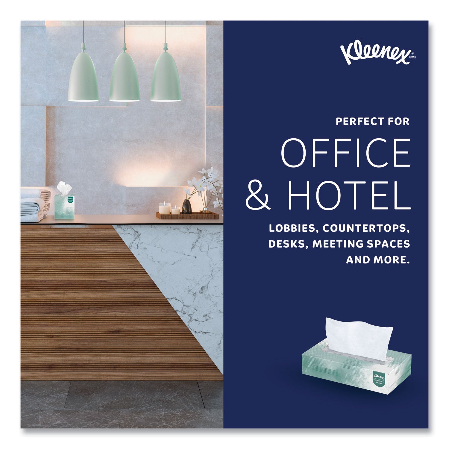 Kleenex® Naturals Facial Tissue for Business, Flat Box, 2-Ply, White, 125 Sheets/Box