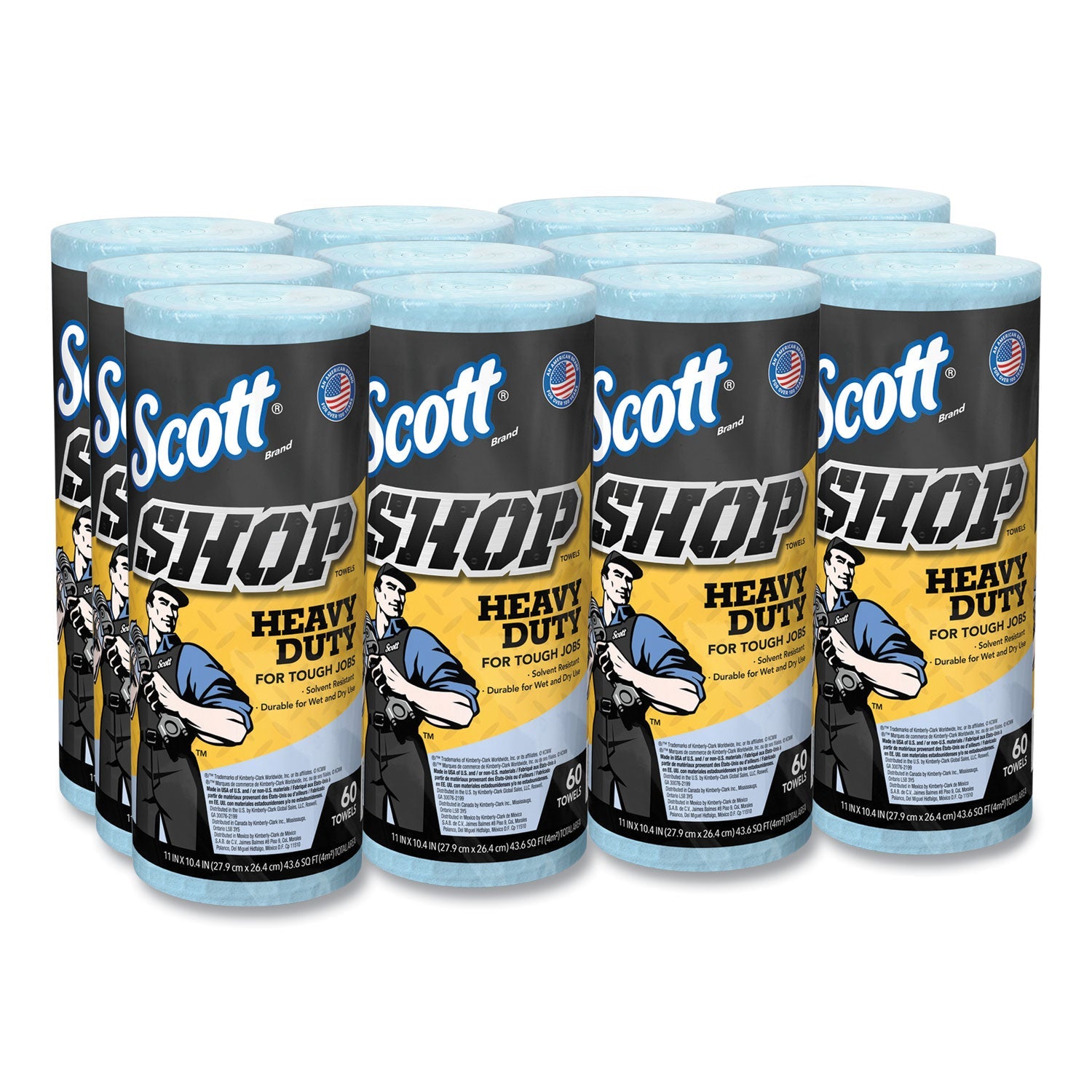Scott® Pro Shop Towels, Heavy Duty, 1-Ply, 10.4 x 11, Blue, 12 Rolls/Carton
