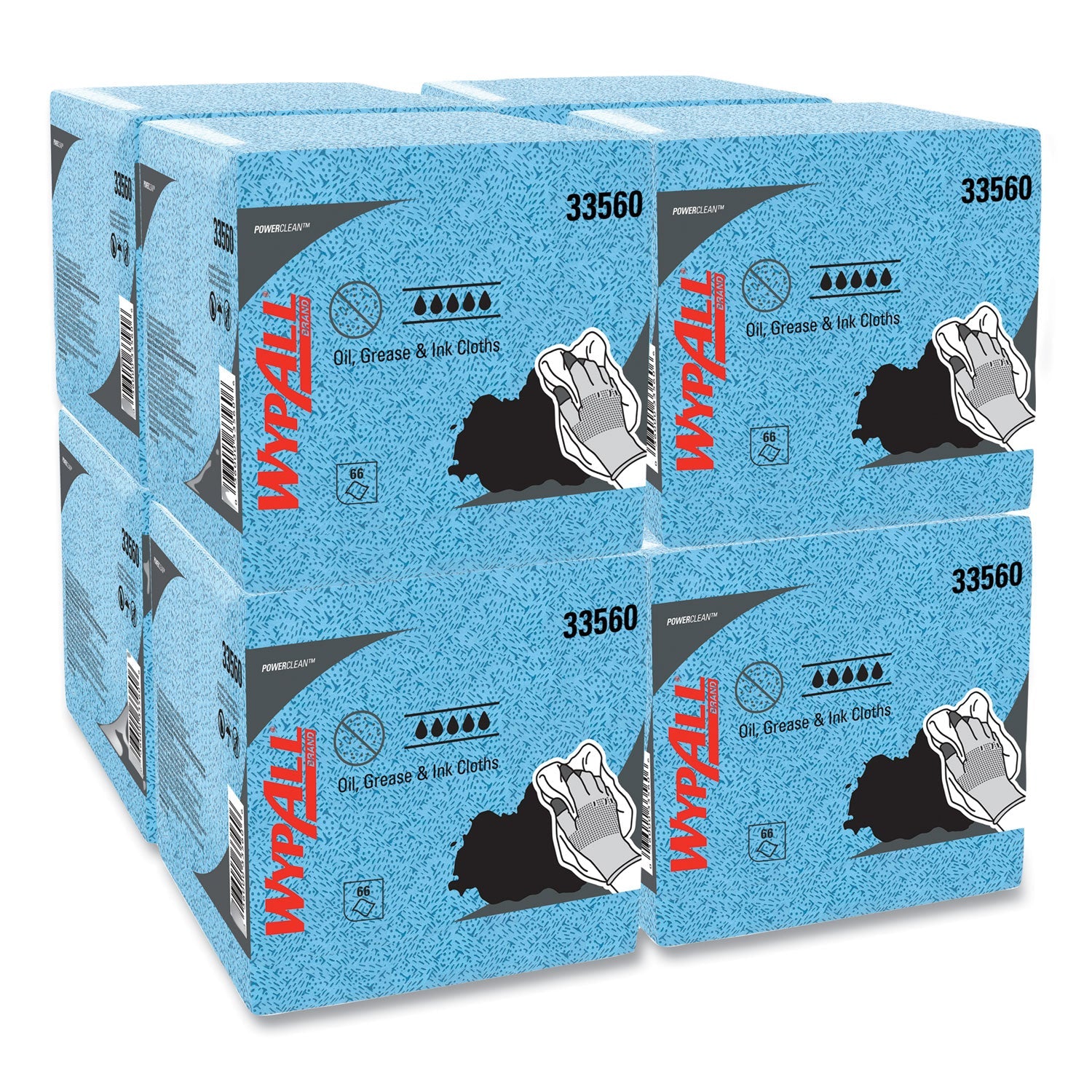 WypAll® Power Clean Oil, Grease and Ink Cloths, 1/4 Fold, 12.5 x 12, Blue, 66/Box, 8 Boxes/Carton