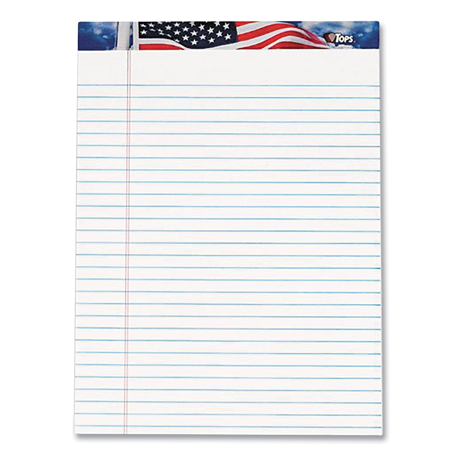 TOPS™ American Pride Writing Pad, Wide/Legal Rule, Red/White/Blue Headband, 50 White 8.5 x 11.75 Sheets, 12 Pads/Pack