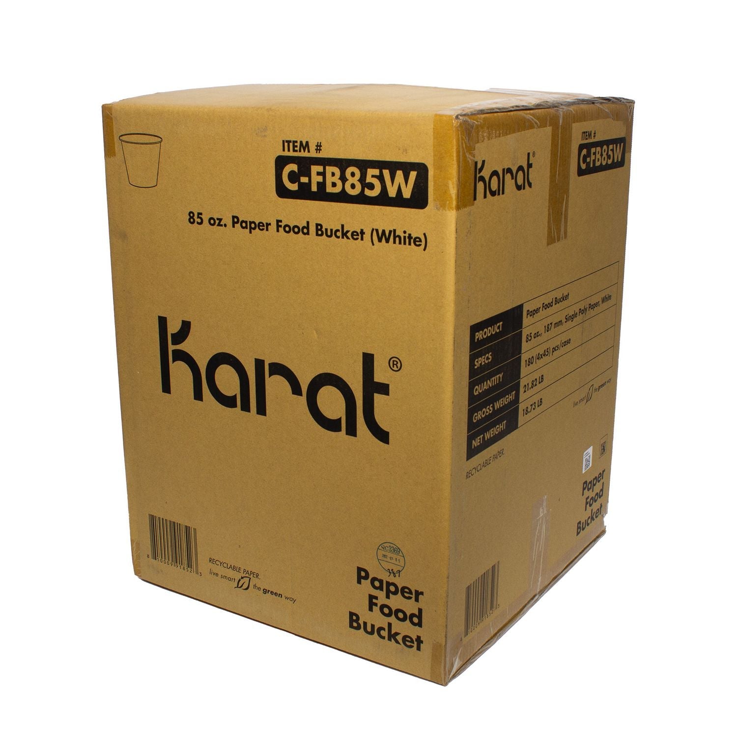 Karat® Food Bucket, 85 oz, 7.36" Diameter x 6" h, White, Paper, 180/Carton - Bloom Skins