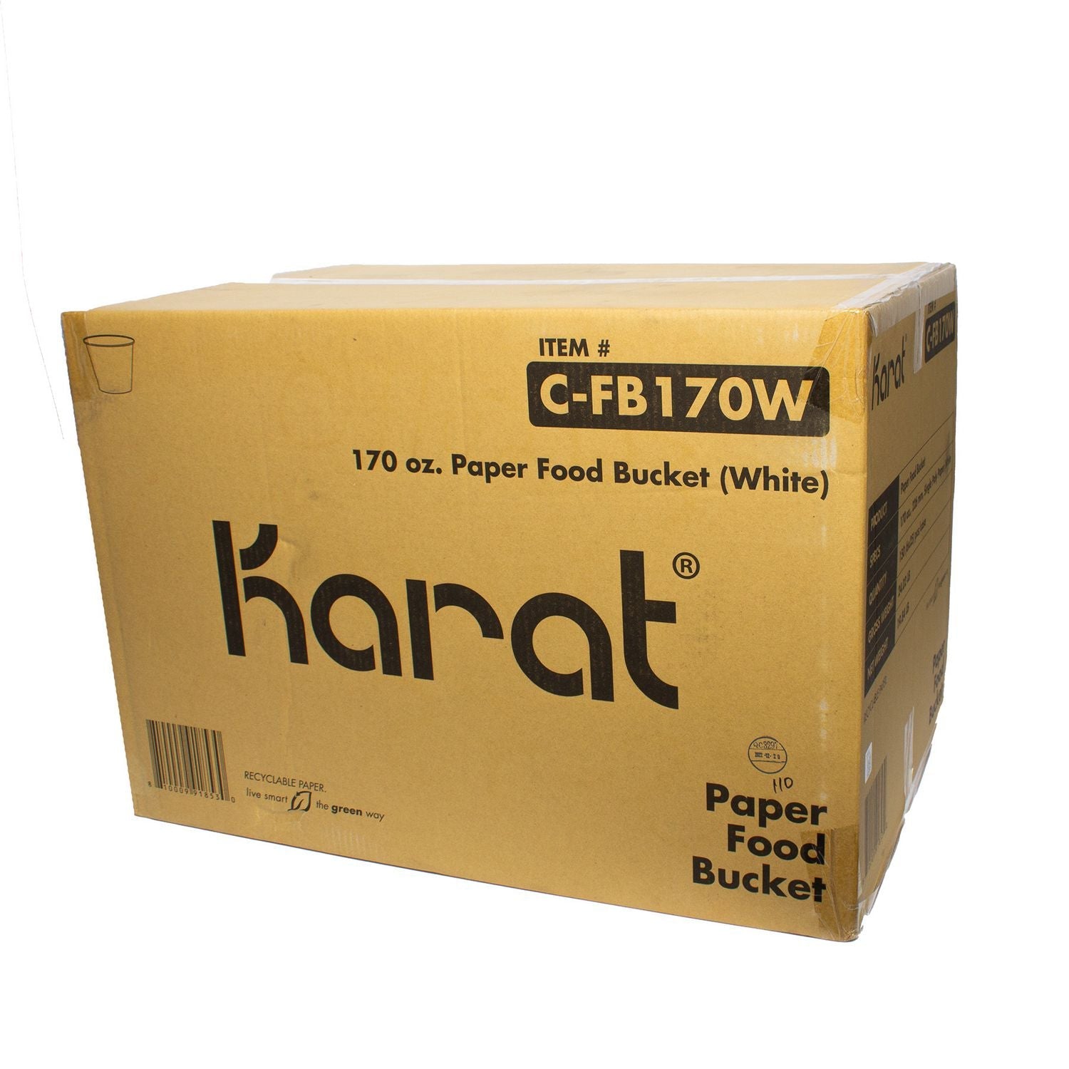 Karat® Food Bucket, 170 oz, 8.9" Diameter x 8.36" h, White, Paper, 150/Carton - Bloom Skins