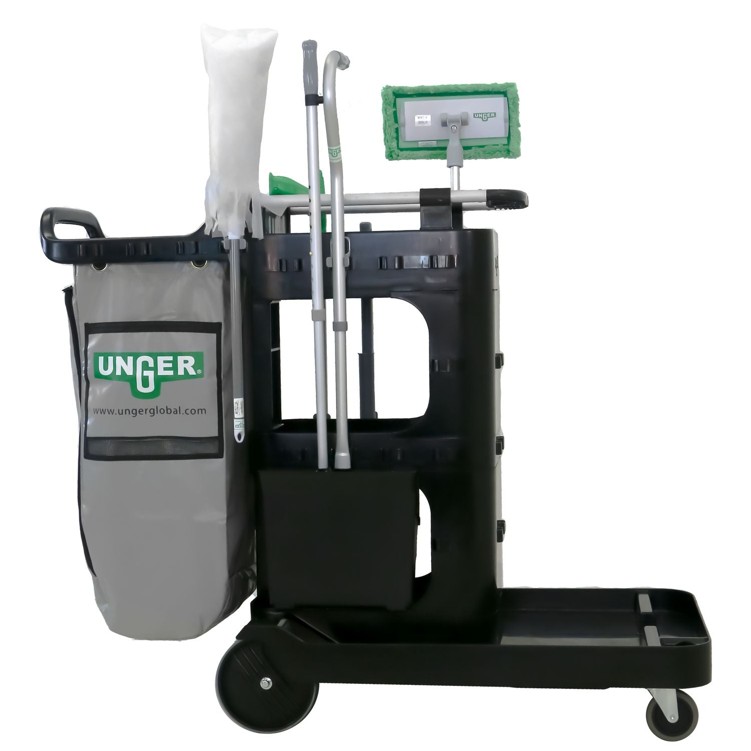 Unger® ZoneCleanRx Janitorial Carts, Plastic, 3 Shelves, 23.5 x 25 x 25, Black