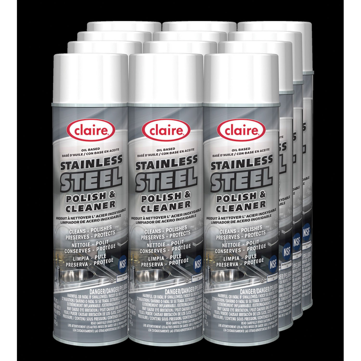 Claire® Stainless Steel Polish and Cleaner, Lemon Scent, 15 oz Aerosol Spray