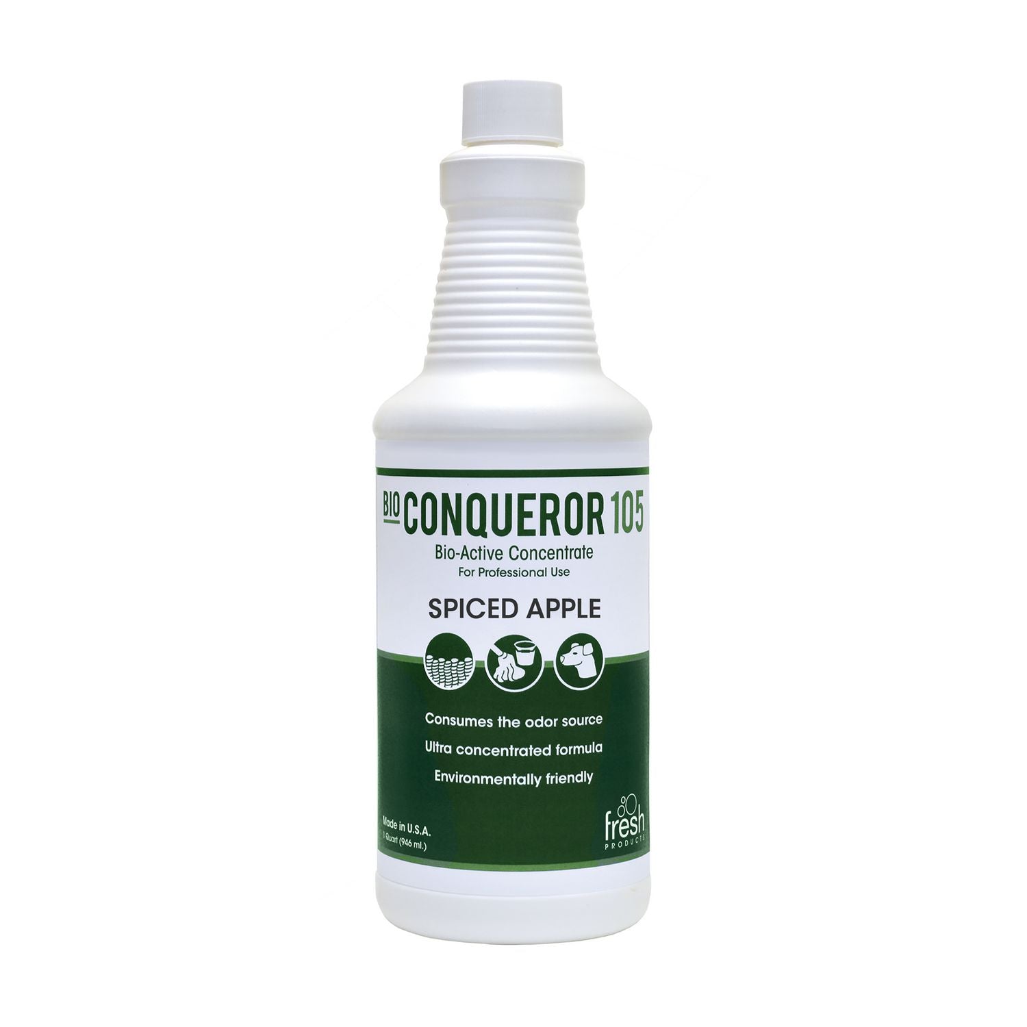 Fresh Products Bio Conqueror 105 Enzymatic Odor Counteractant Concentrate, Spiced Apple, 32 oz Bottle, 12/Carton