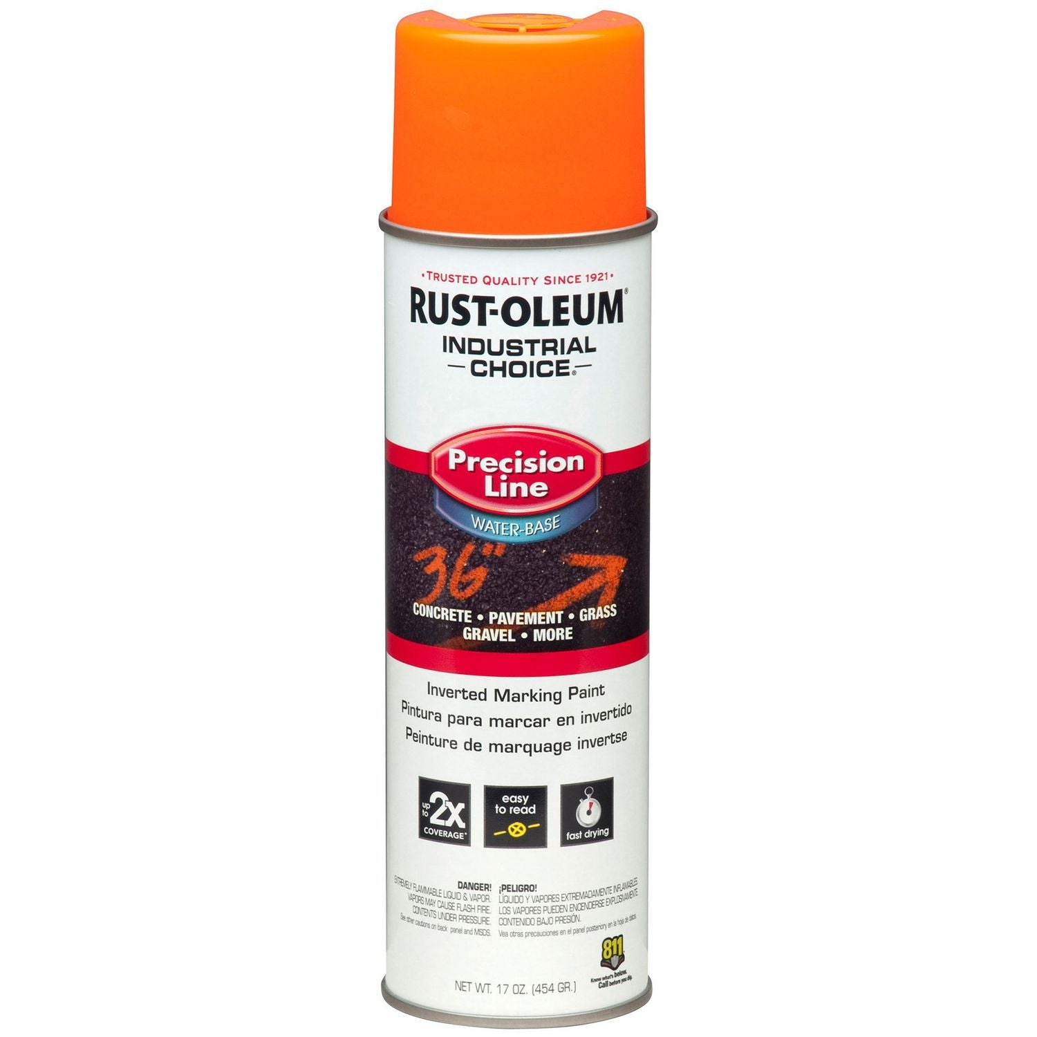 Rust-Oleum® Industrial Choice Precision Line Marking Paint, Flat Fluorescent Orange, 17 oz Aerosol Can, 12/Carton