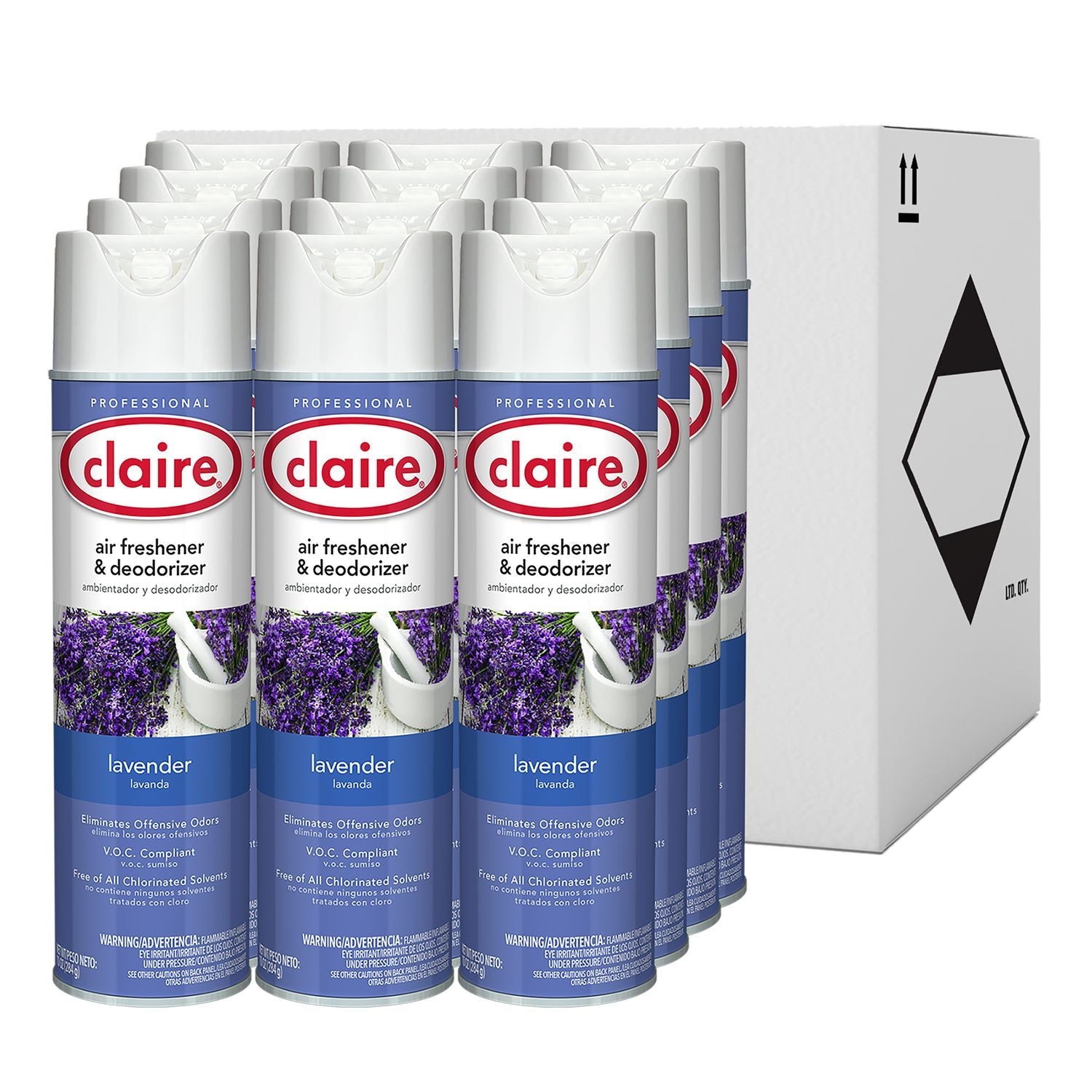 Claire® Aerosol Air Freshener and Deodorizer, Lavender, 10 oz Aerosol Spray, 12 Cans - Bloom Skins