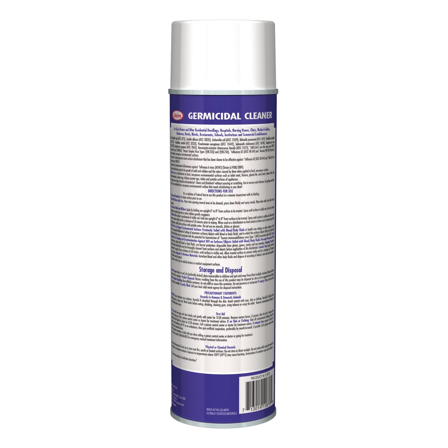 Claire® Germicidal Cleaner, Country Fresh Scent, 19 oz Aerosol Spray, 12/Carton