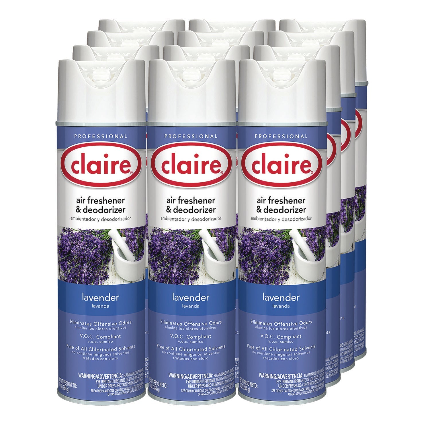 Claire® Aerosol Air Freshener and Deodorizer, Lavender, 10 oz Aerosol Spray, 12 Cans - Bloom Skins