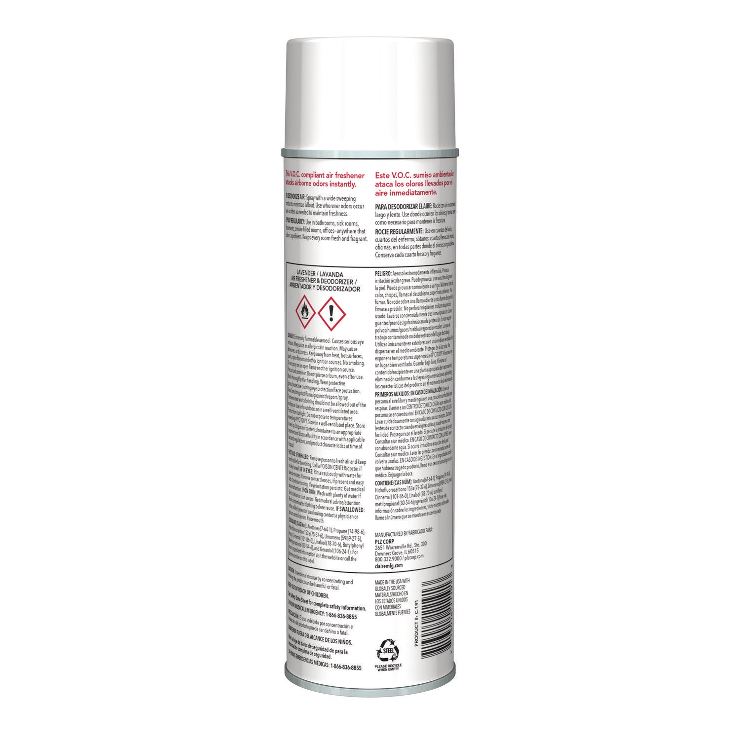 Claire® Aerosol Air Freshener and Deodorizer, Lavender, 10 oz Aerosol Spray, 12 Cans