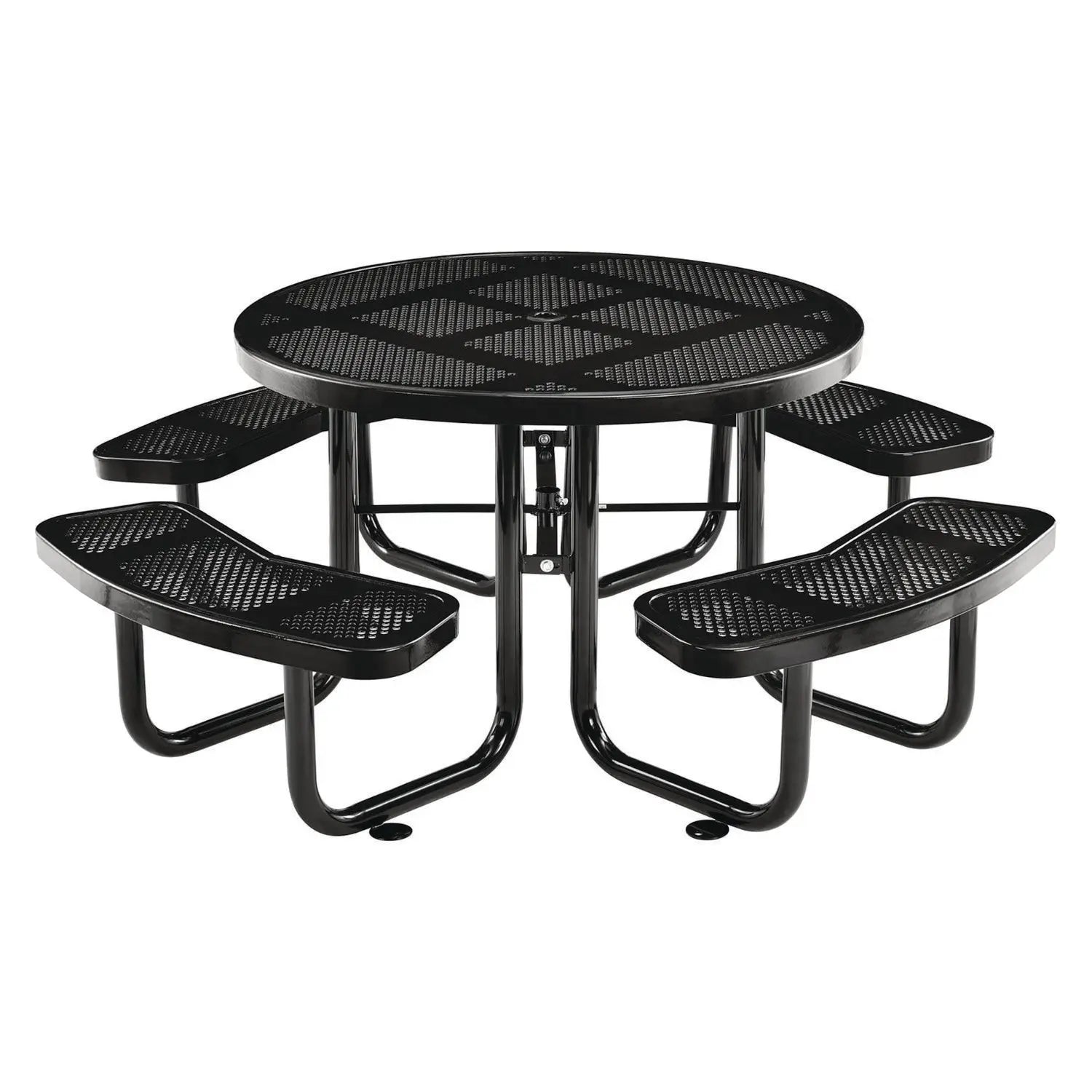 Global Industrial® Perforated Steel Picnic Table, Round, 46" Dia x 29.5"h, Black Top, Black Base/Legs