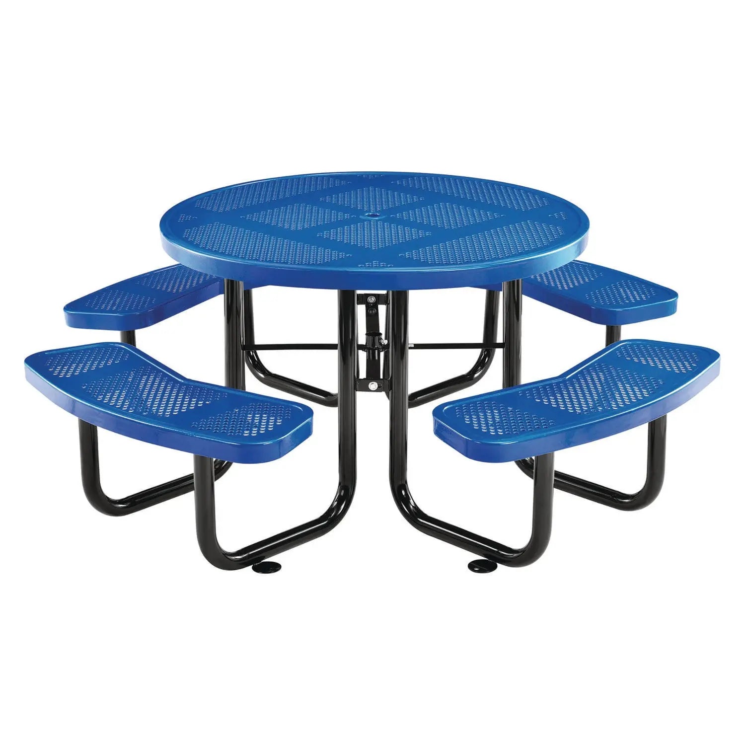Global Industrial® Perforated Steel Picnic Table, Round, 46" Dia x 29.5"h, Blue Top, Blue Base/Legs