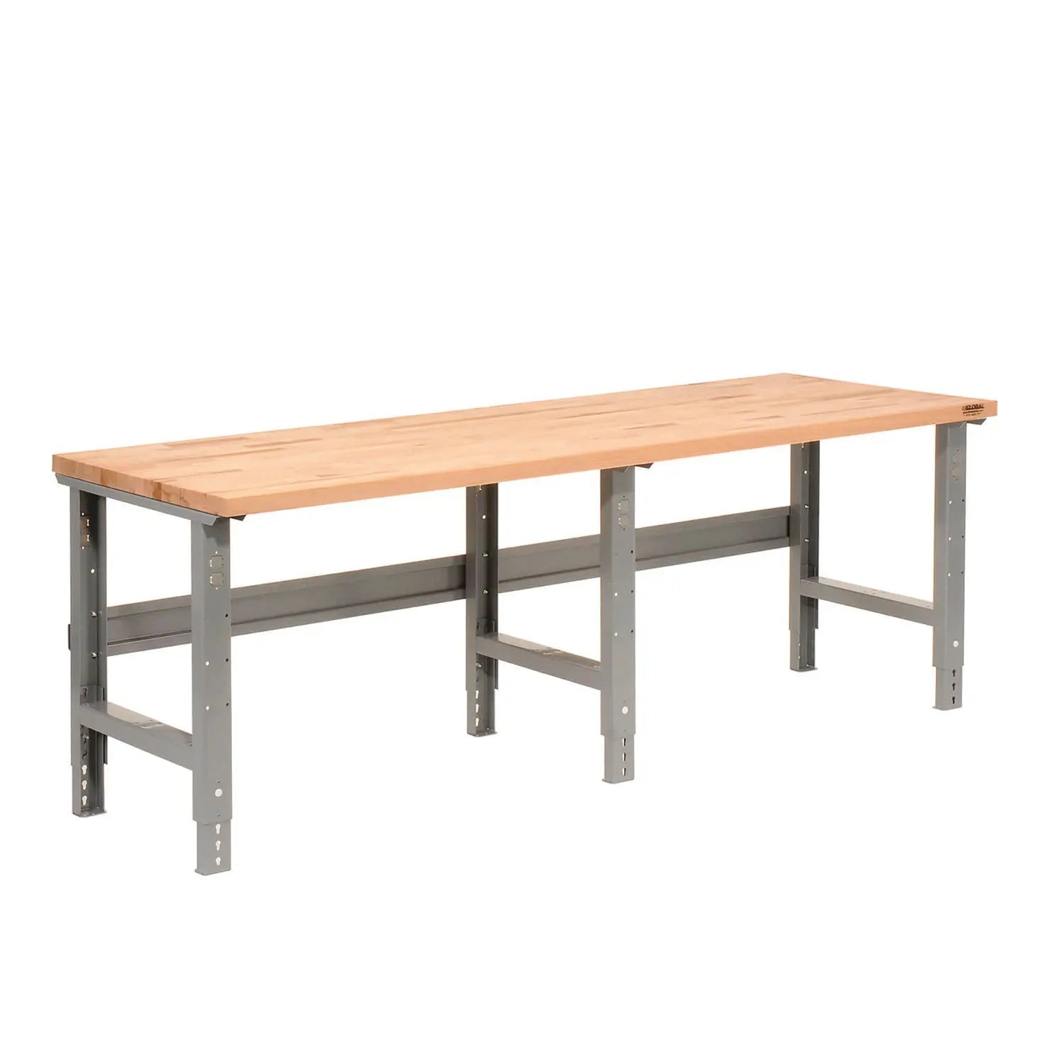 Global Industrial® Standard Duty Butcher Block Top Adjustable Height Workbench, 2,000 lbs, 96 x 36 x 30.88 to 36.88, Maple/Gray
