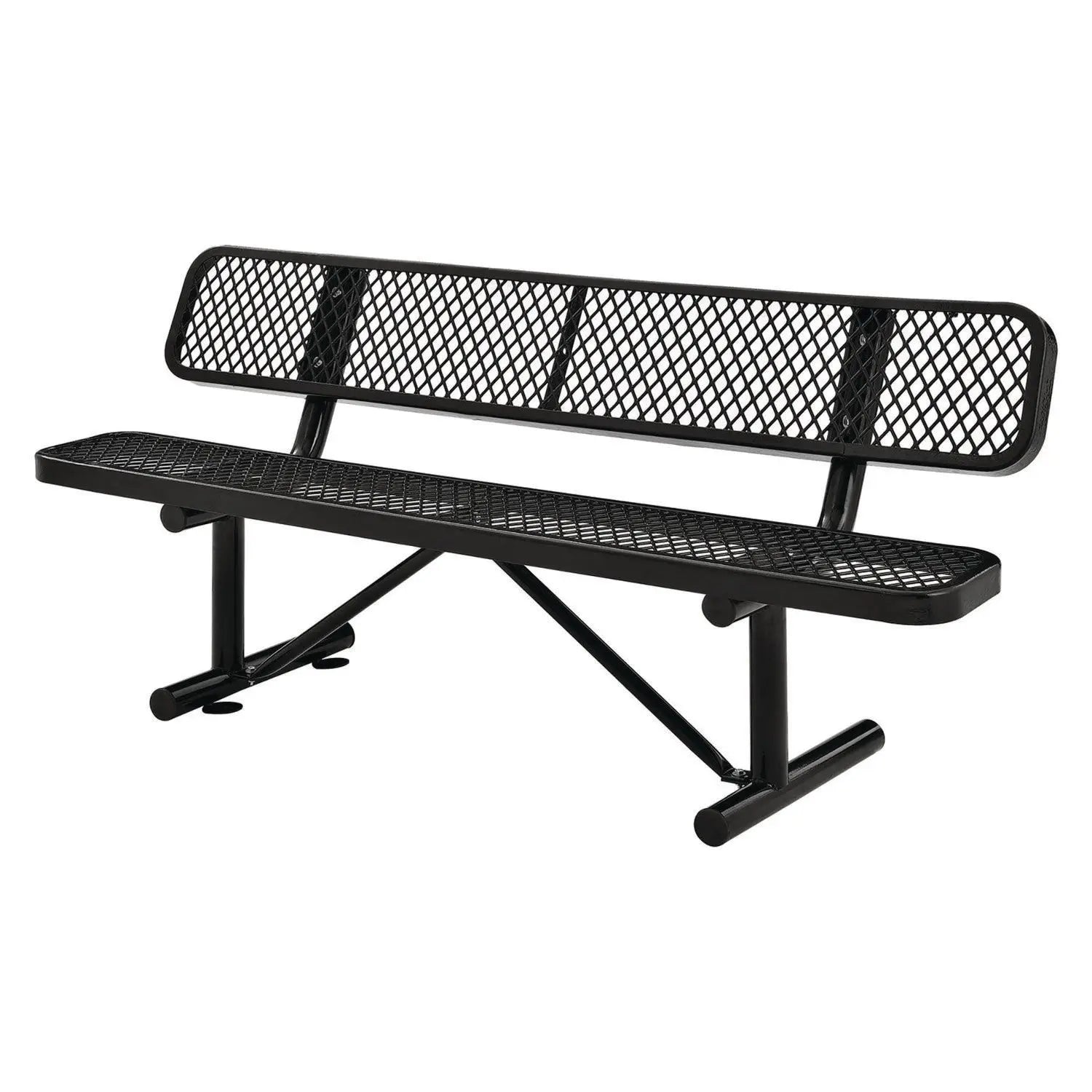 Global Industrial® Expanded Steel Bench With Back, 72" x 24" x 33", Black Seat/Back, Black Base