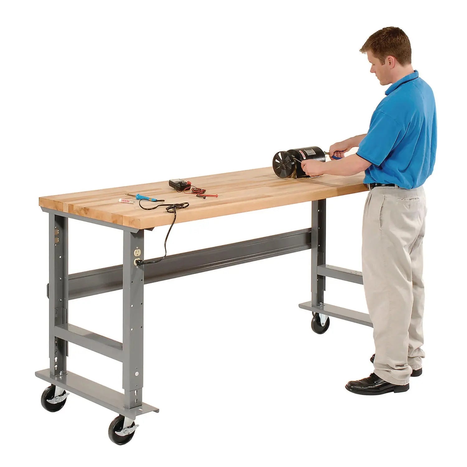 Global Industrial® Light Duty Butcher Block Top Adjustable Height Workbench, 800 lbs, 72 x 30 x 36 to 43, Gray