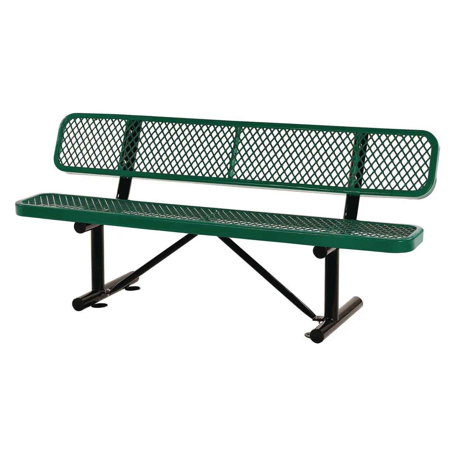 Global Industrial® Expanded Steel Bench With Back, 72" x 24" x 33", Green Seat/Back, Black Base