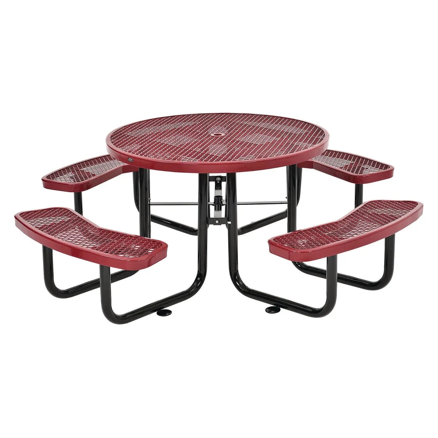 Global Industrial® Expanded Steel Picnic Table, Round, 46" Dia x 29.5"h, Red Top, Red Base/Legs