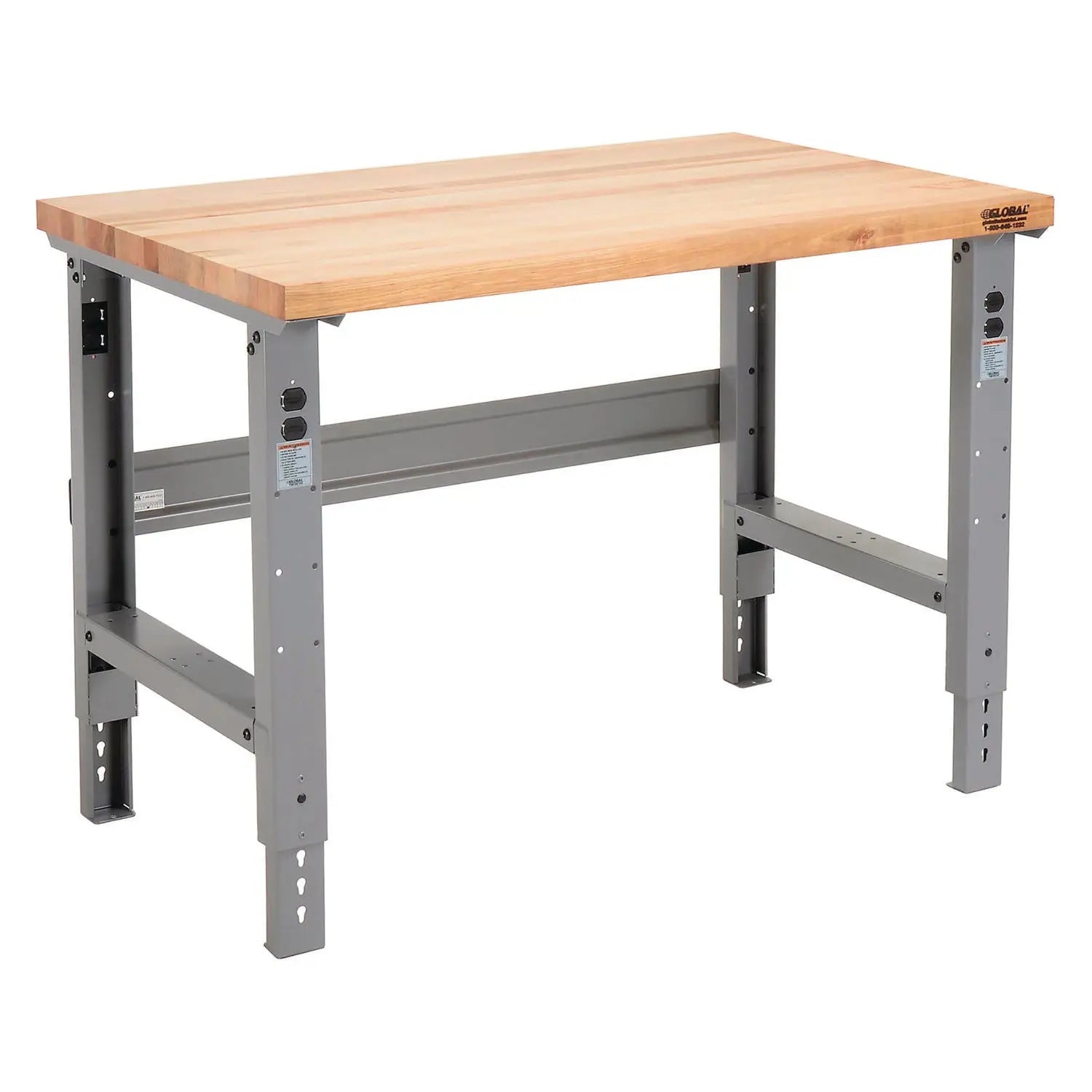 Global Industrial® Standard Duty Butcher Block Top Adjustable Height Workbench, 48 x 30 x 30.88 to 36.88, Gray