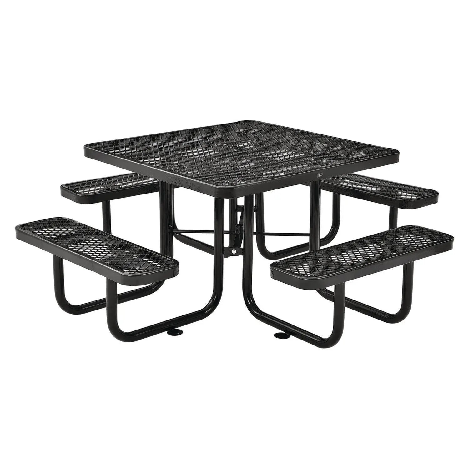 Global Industrial® Expanded Steel Picnic Table, Square, 81 x 81 x 29.5, Black Top, Black Base/Legs