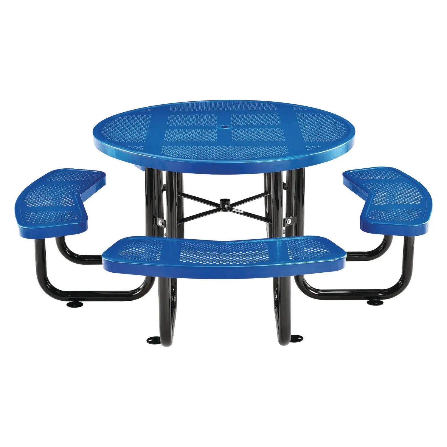 Global Industrial® Perforated Steel Picnic Table, Round, 46" Dia x 29.5"h, Blue Top, Blue Base/Legs