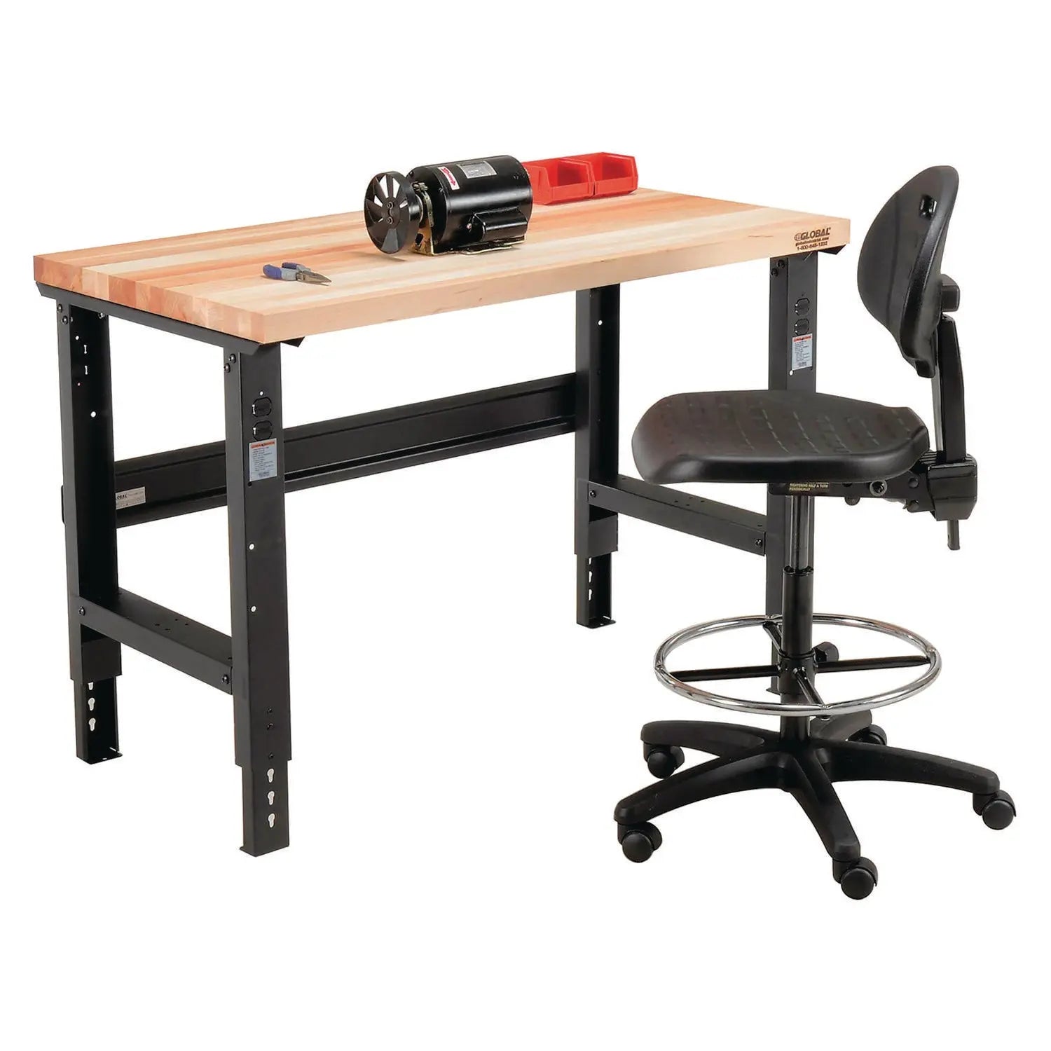 Global Industrial® Standard Duty Butcher Block Top Adjustable Height Workbench, 2,000 lbs, 48 x 30 x 30.88 to 36.88, Maple/Black