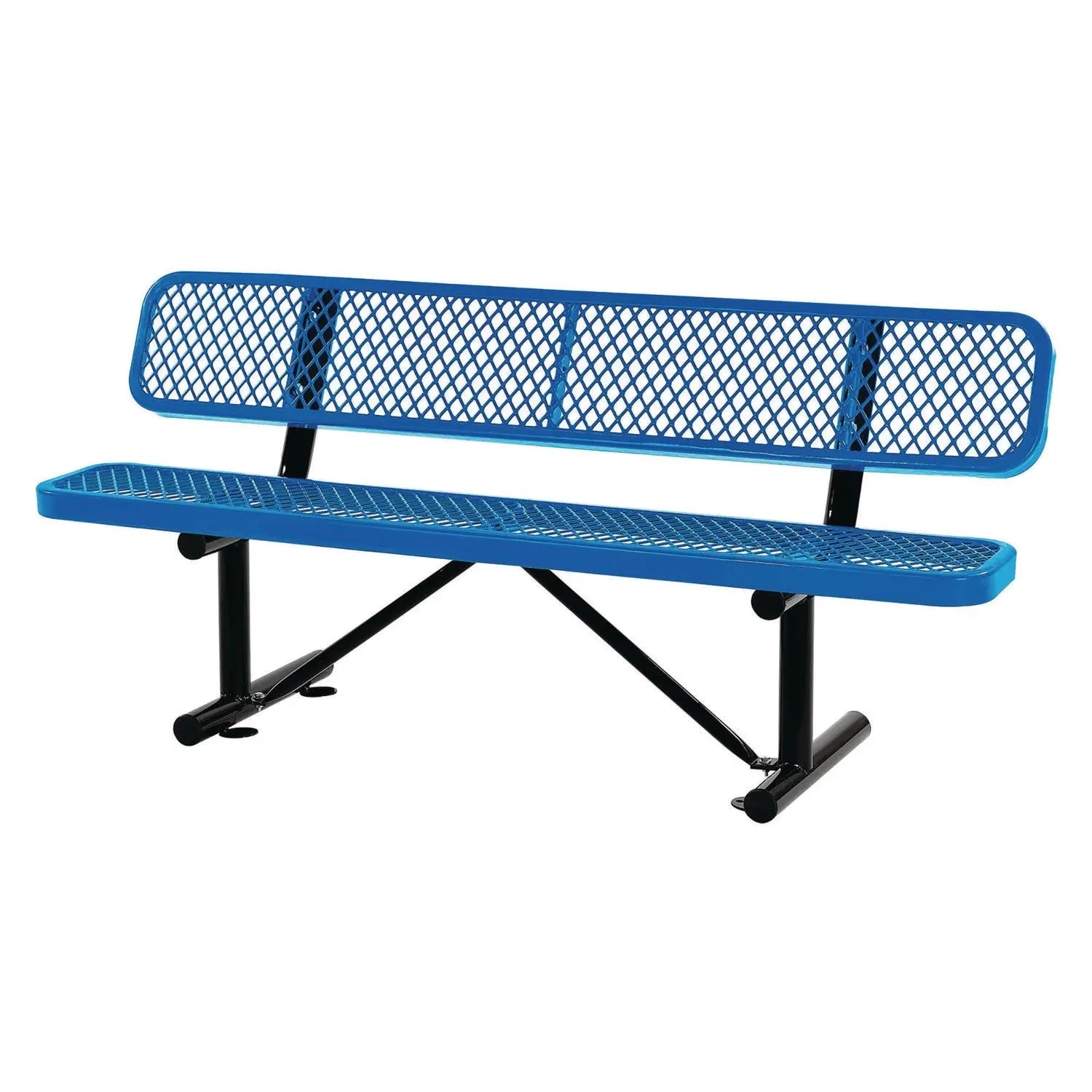 Global Industrial® Expanded Steel Bench With Back, 72" x 24" x 33", Blue Seat/Back, Black Base