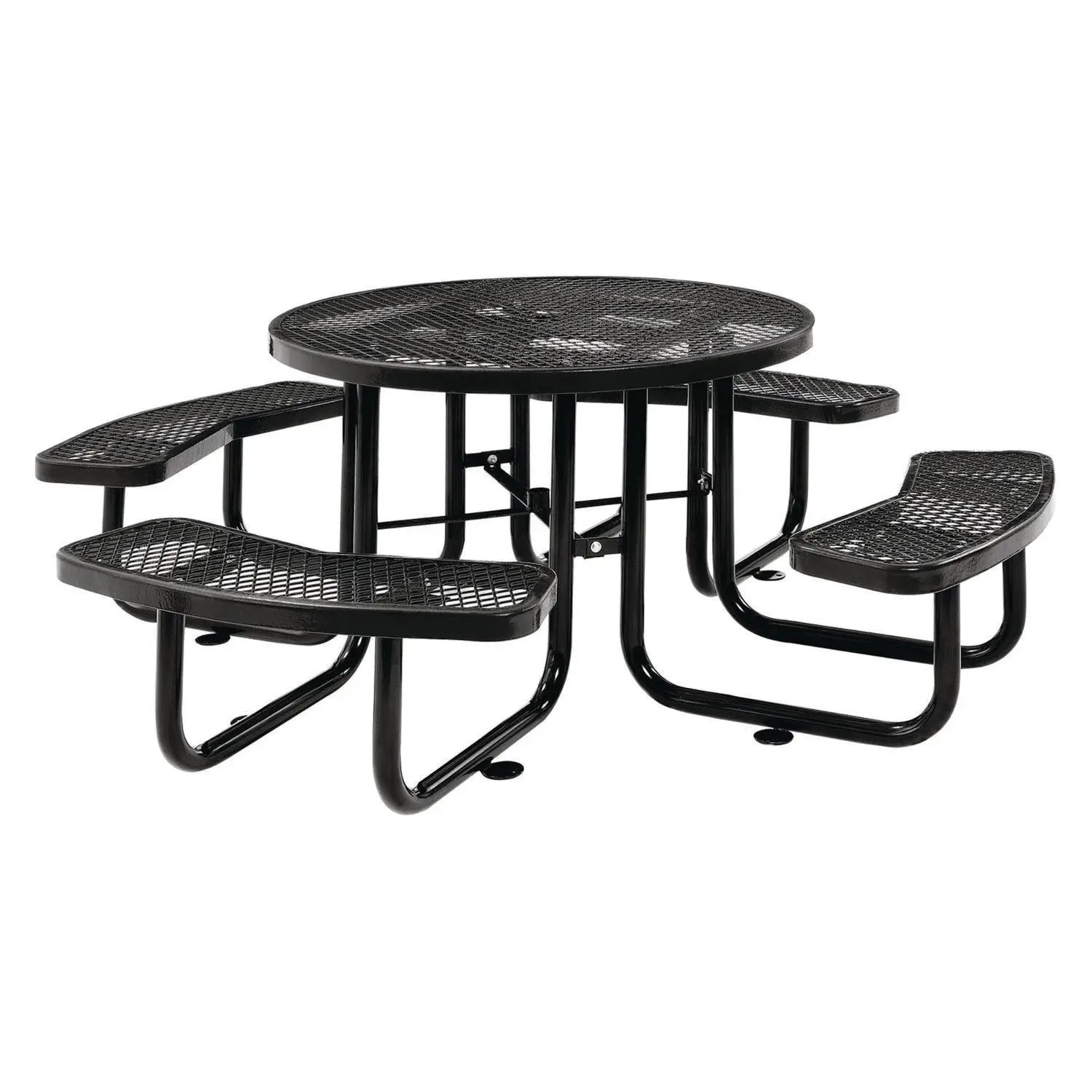Global Industrial® Expanded Steel Picnic Table, Round, 46" Dia x 29.5"h, Black Top, Black Base/Legs